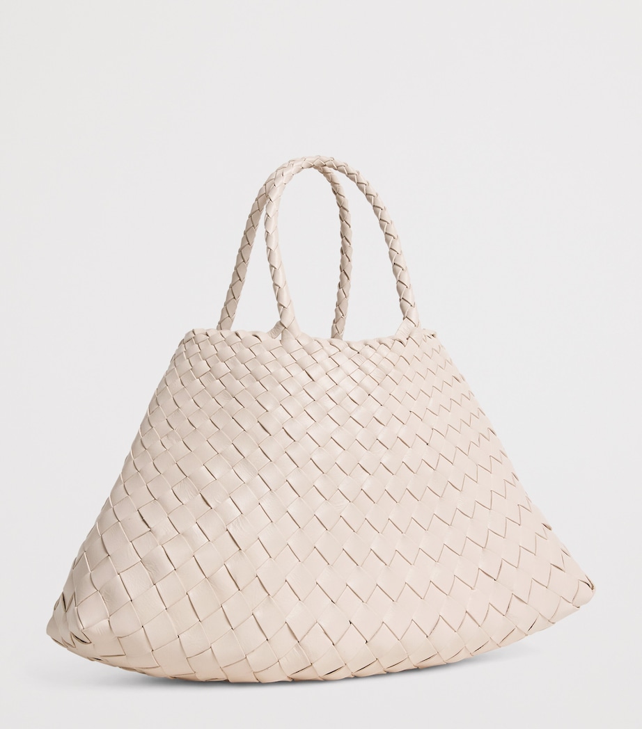 DRAGON DIFFUSION Small Leather Woven Santa Croce Tote Bag Sand Image 3