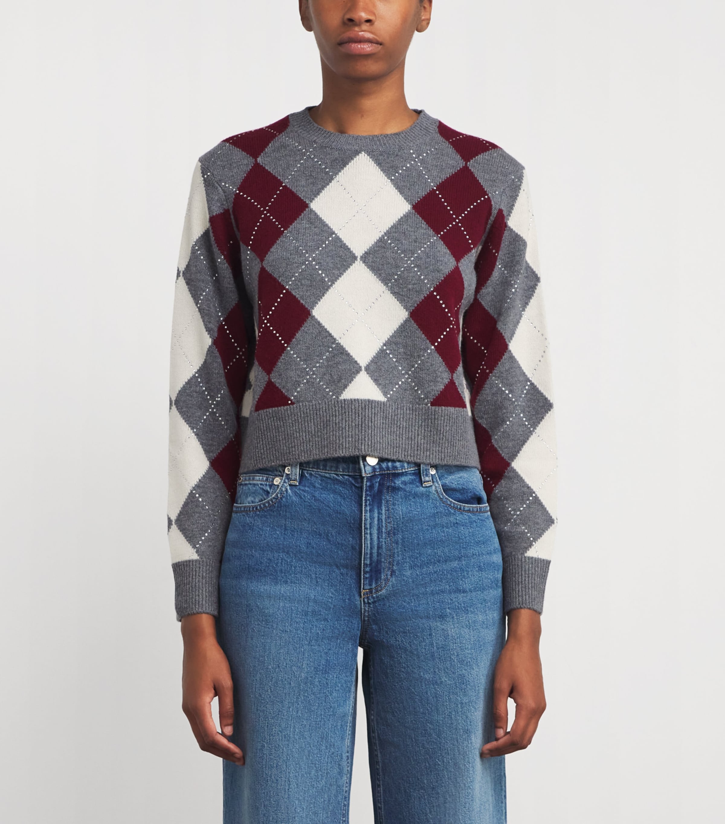 Wool Crystal-Embellished Sweater GRAY / BURGUNDY / Image 3