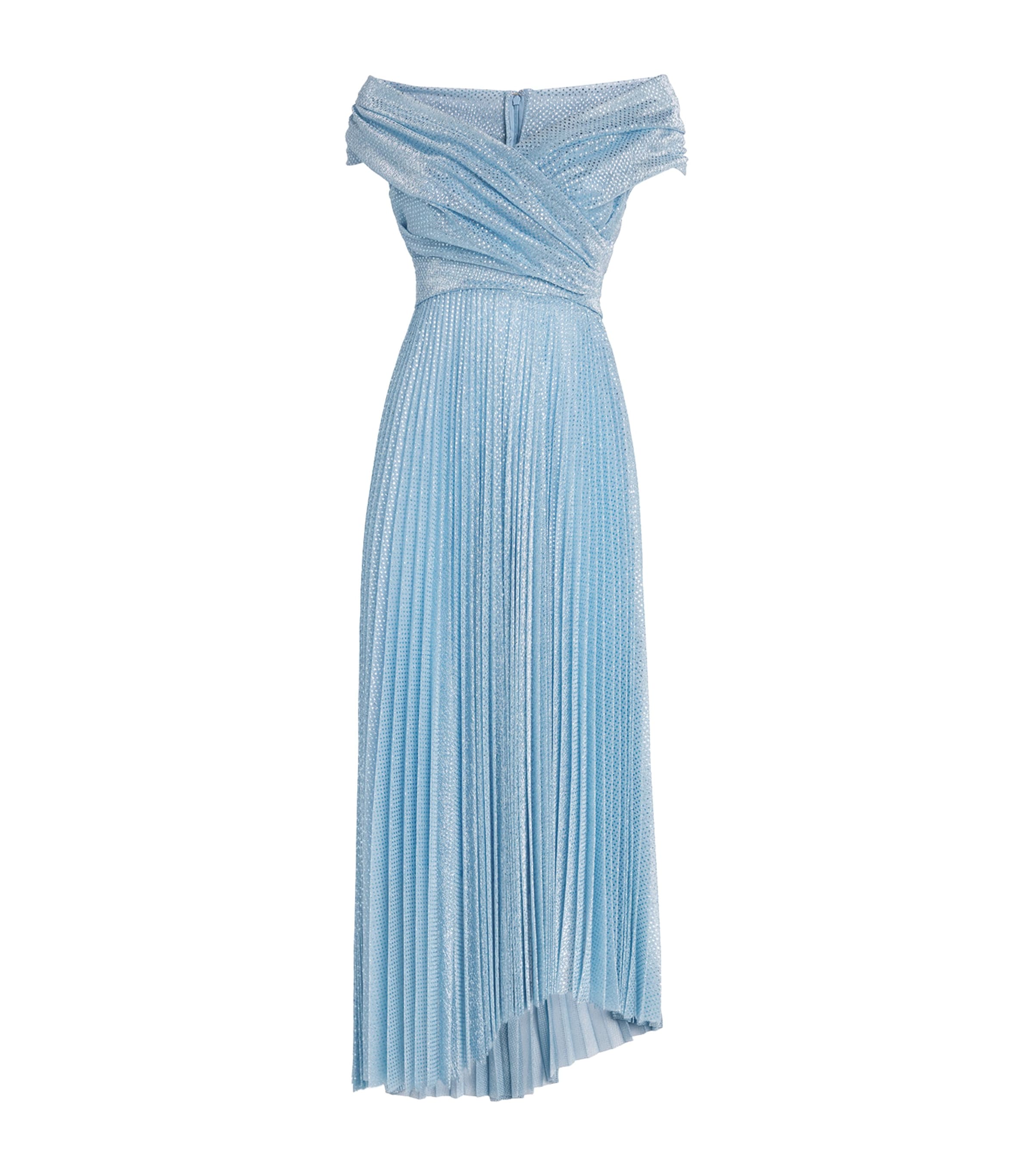 Talbot Runhof Womens Sequinned Off-The-Shoulder Midi Dress Sky Image 1