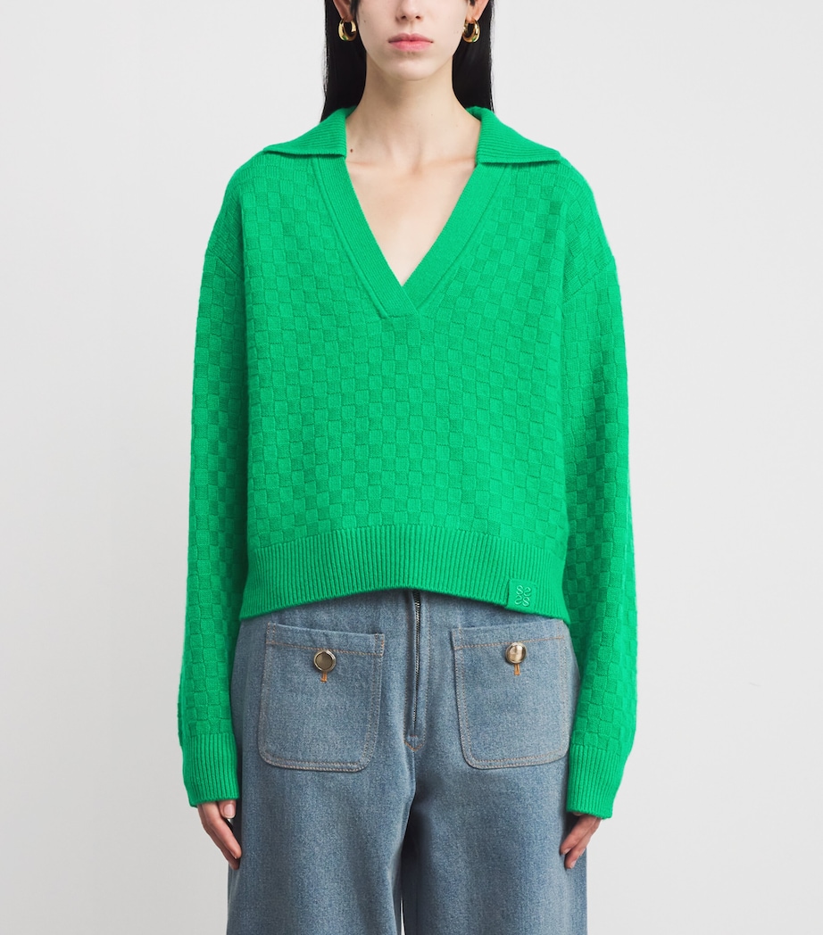 Wool-Cashmere V-Neck Sweater GREEN Image 3