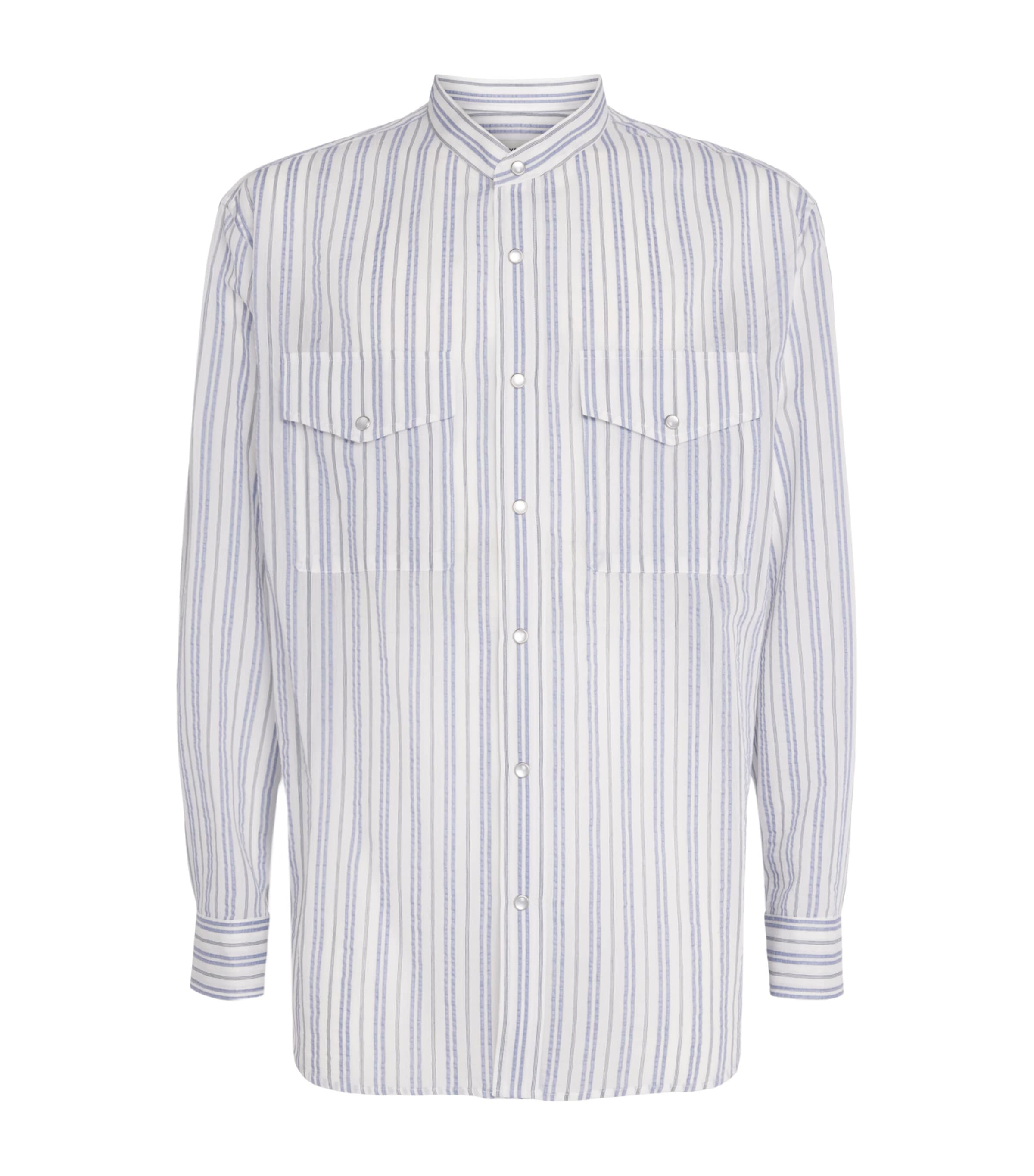 System Cotton-Blend Seersucker Stripe Shirt Light Blue