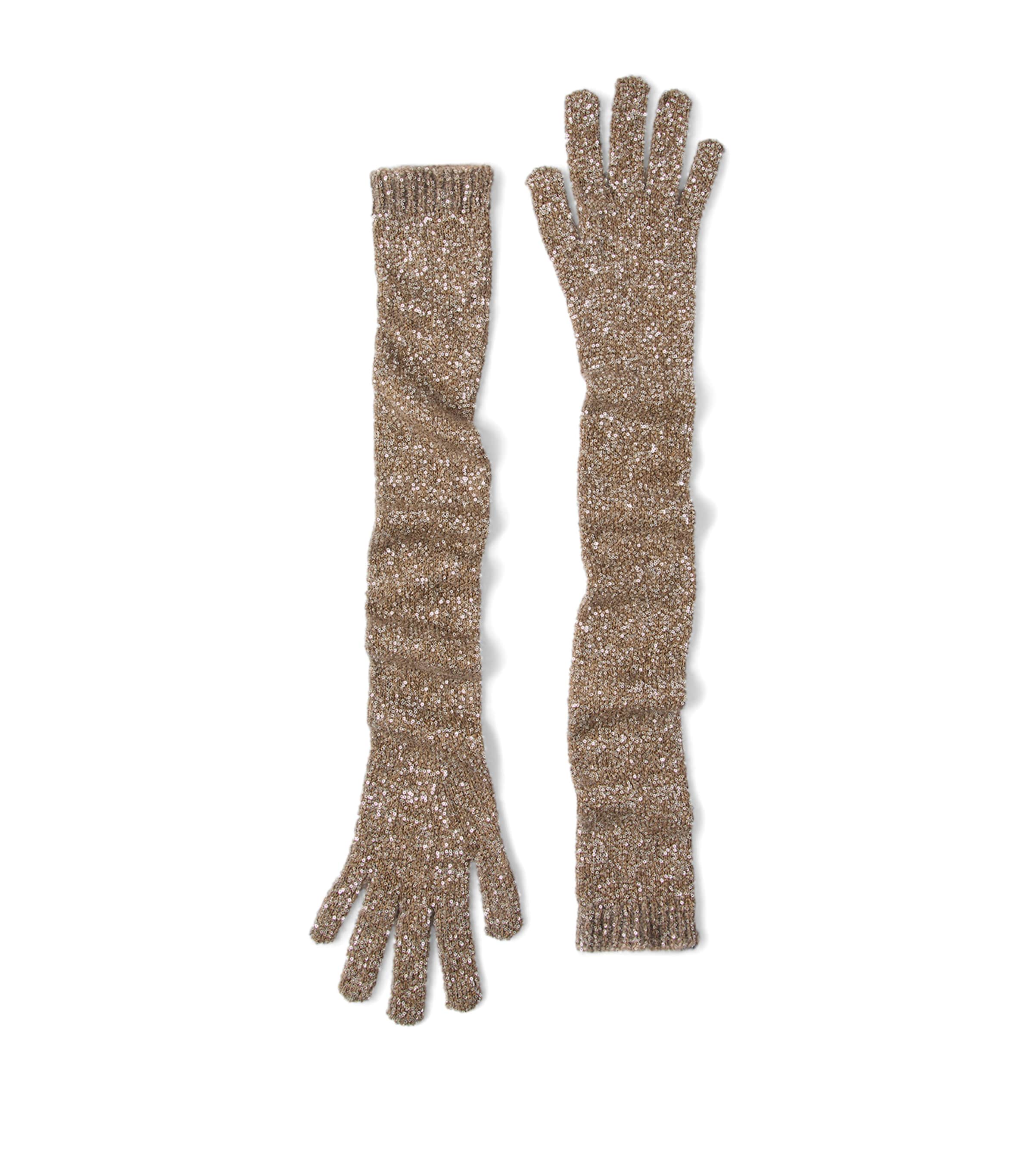 Brunello Cucinelli Dazzling Knit Gloves In Sand