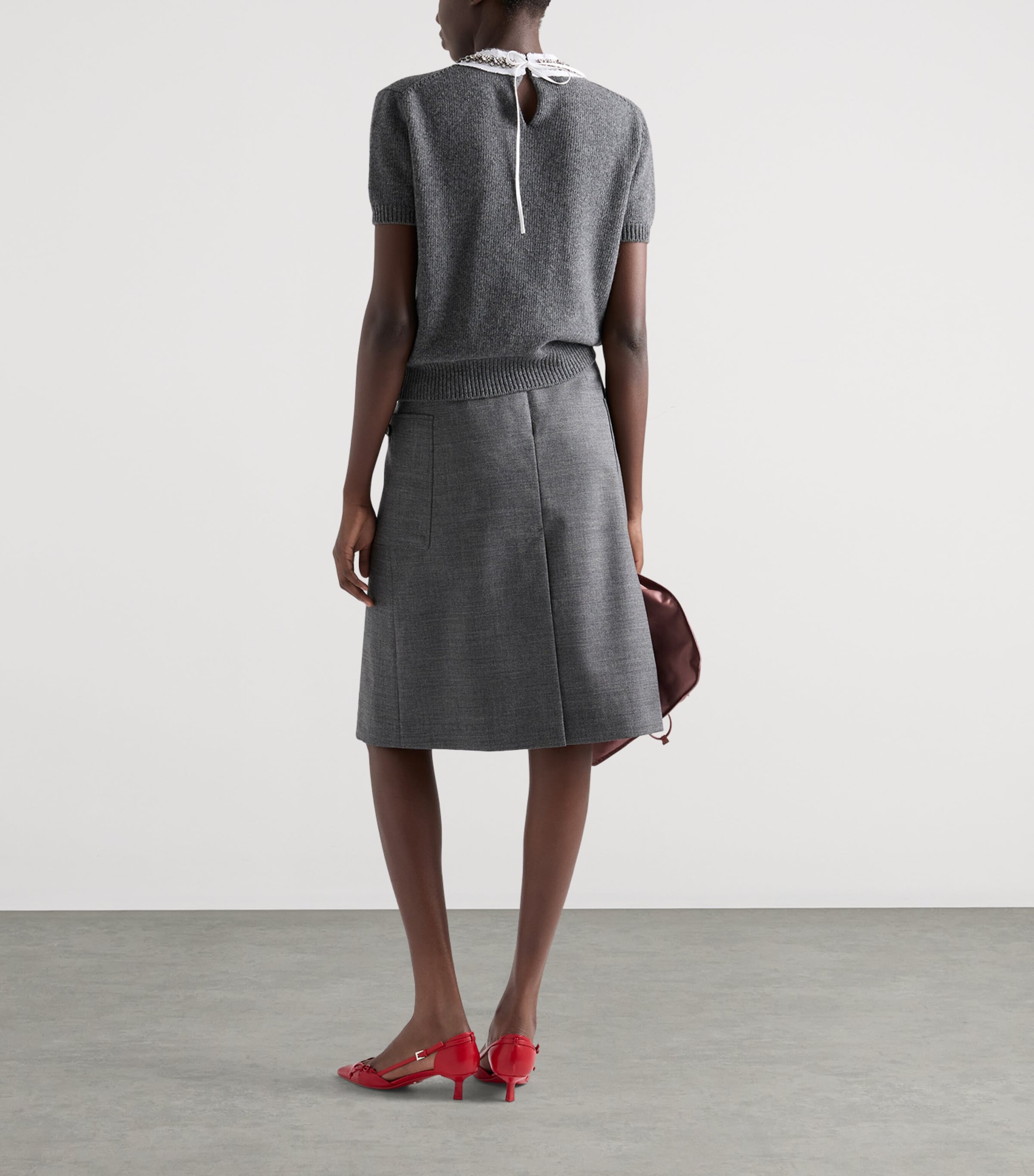 Prada Womens Wool Rush Pleated Midi Skirt Grey Image 5