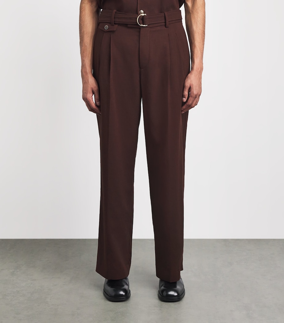 Drôle De Monsieur Mens Belted Wide-Leg Trousers Brown Image 4