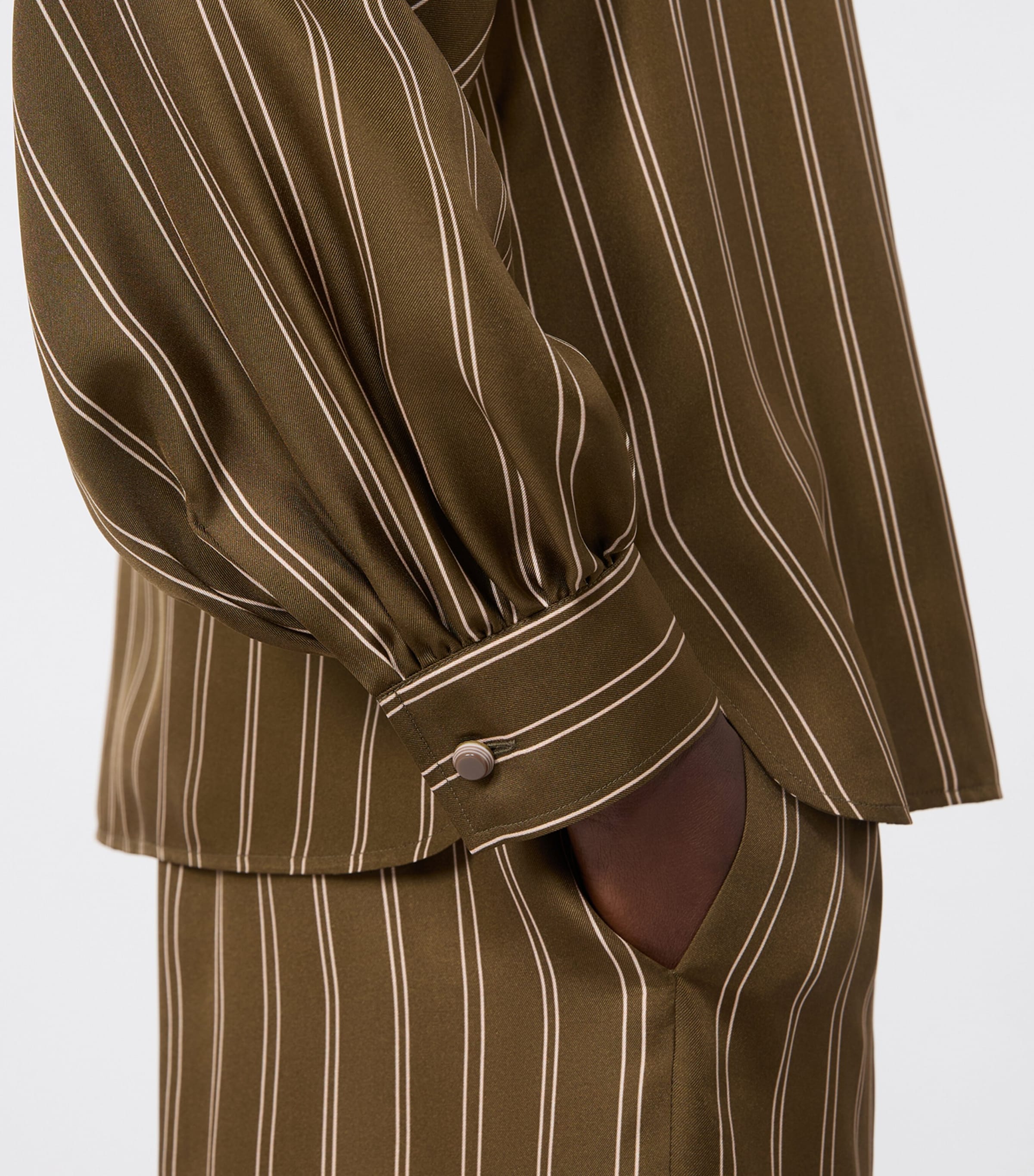 Max Mara Womens Silk Stripe Blouse Kaki Image 6