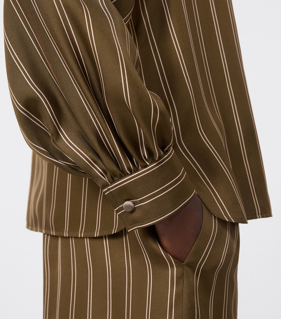 Max Mara Womens Silk Stripe Blouse Kaki Image 6