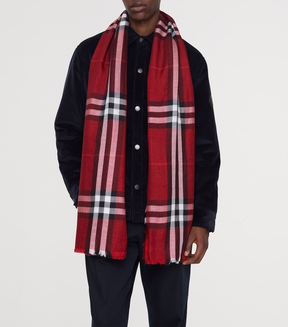 Wool-Silk Reversible Check Scarf OXBLOOD RED / POST Image 3