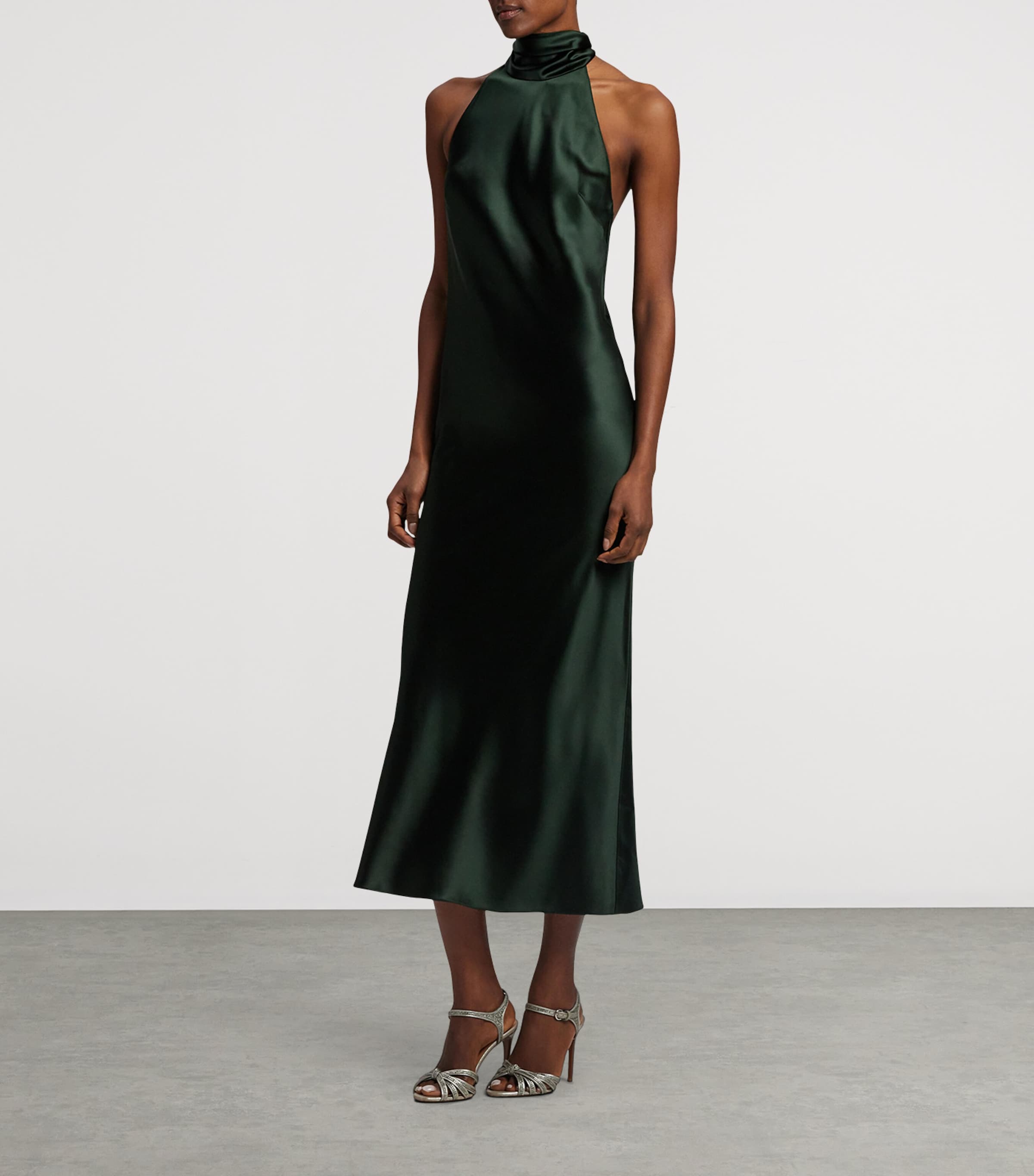 Satin Halterneck Dress DARK RACING GREEN Image 6