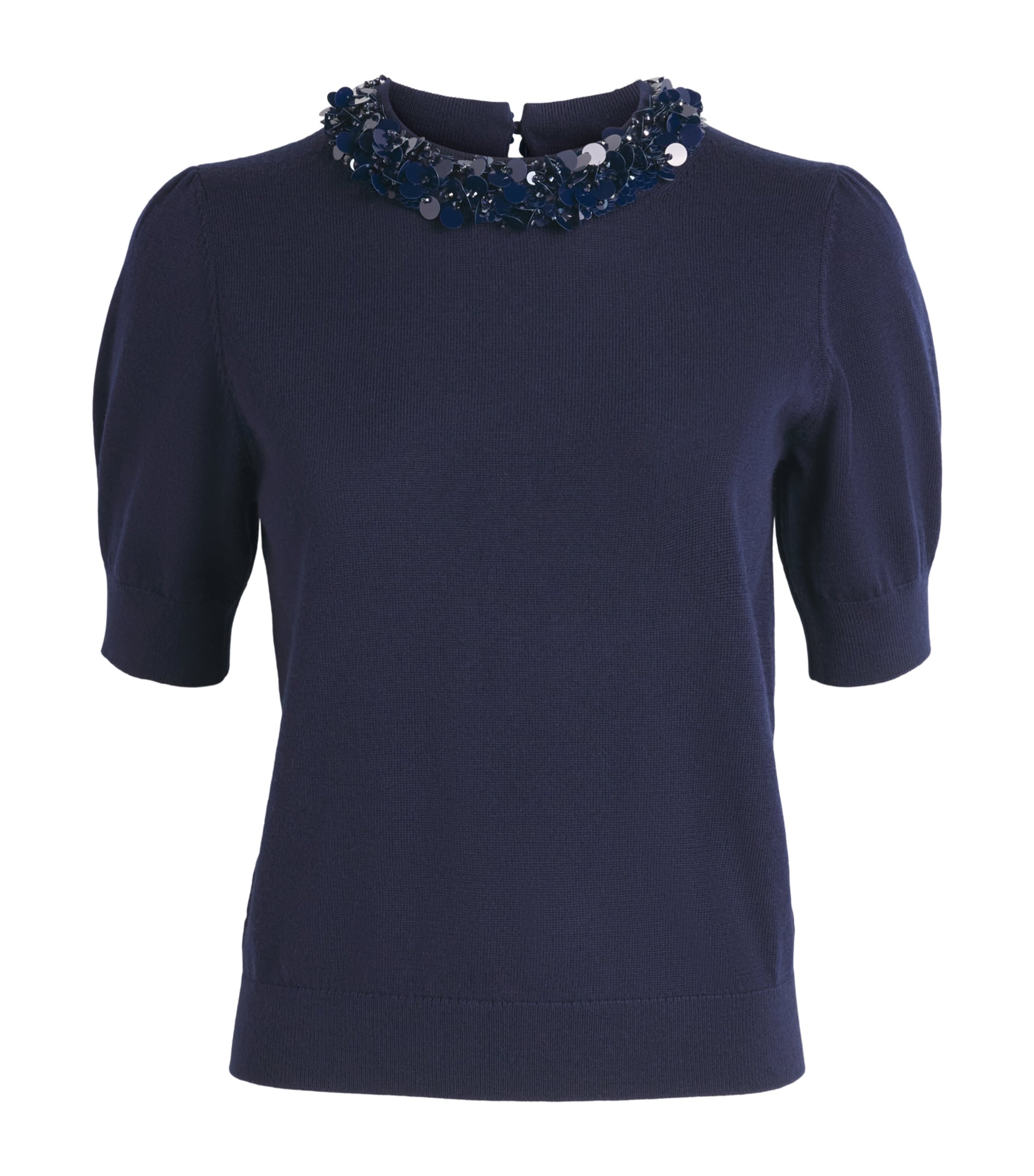 Ulla Johnson Womens Merino Wool Embellished T-Shirt Midnight Image 1