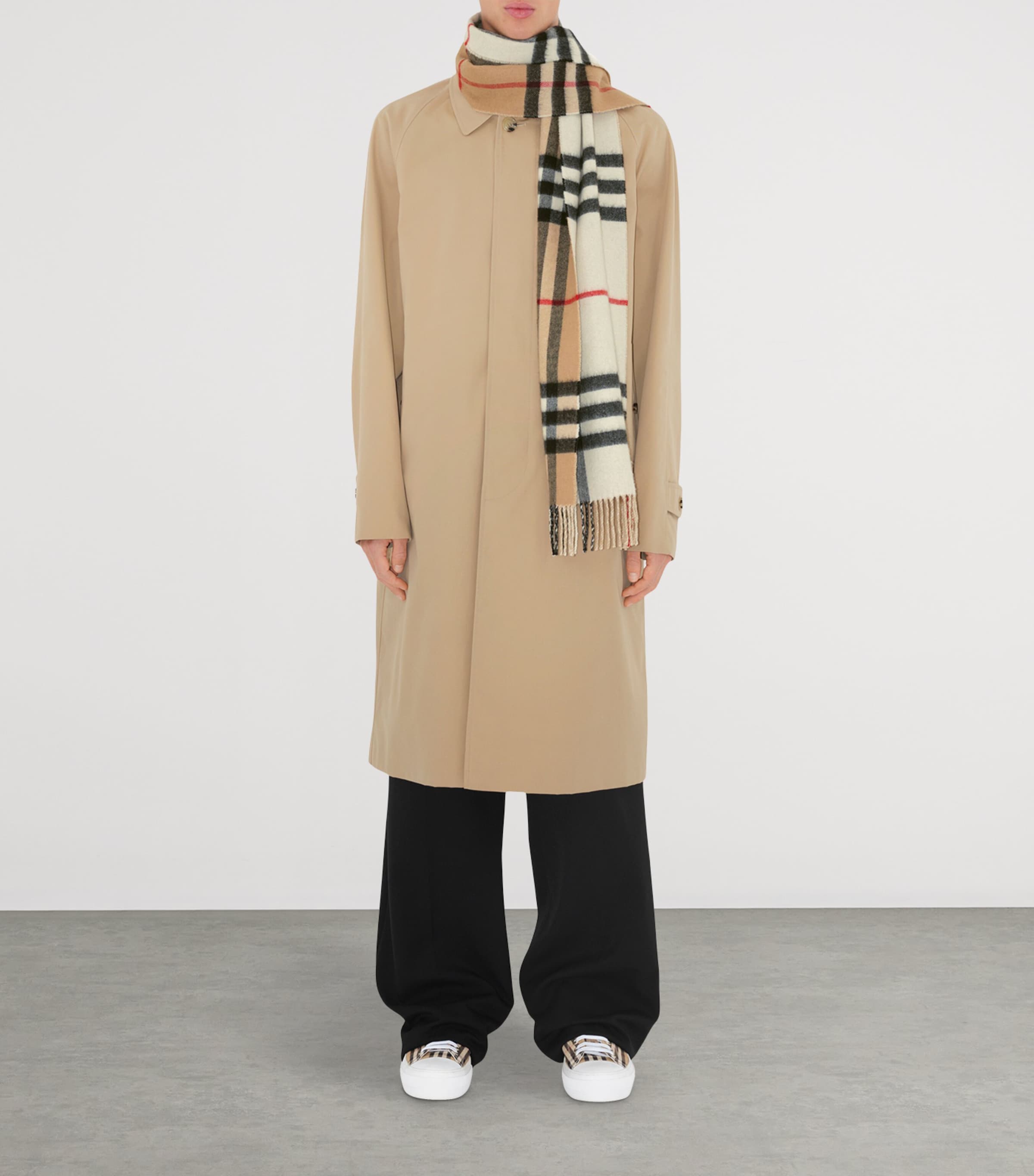 Cashmere Contrast Check Scarf ARC BEIGE/ NAT WHITE Image 6