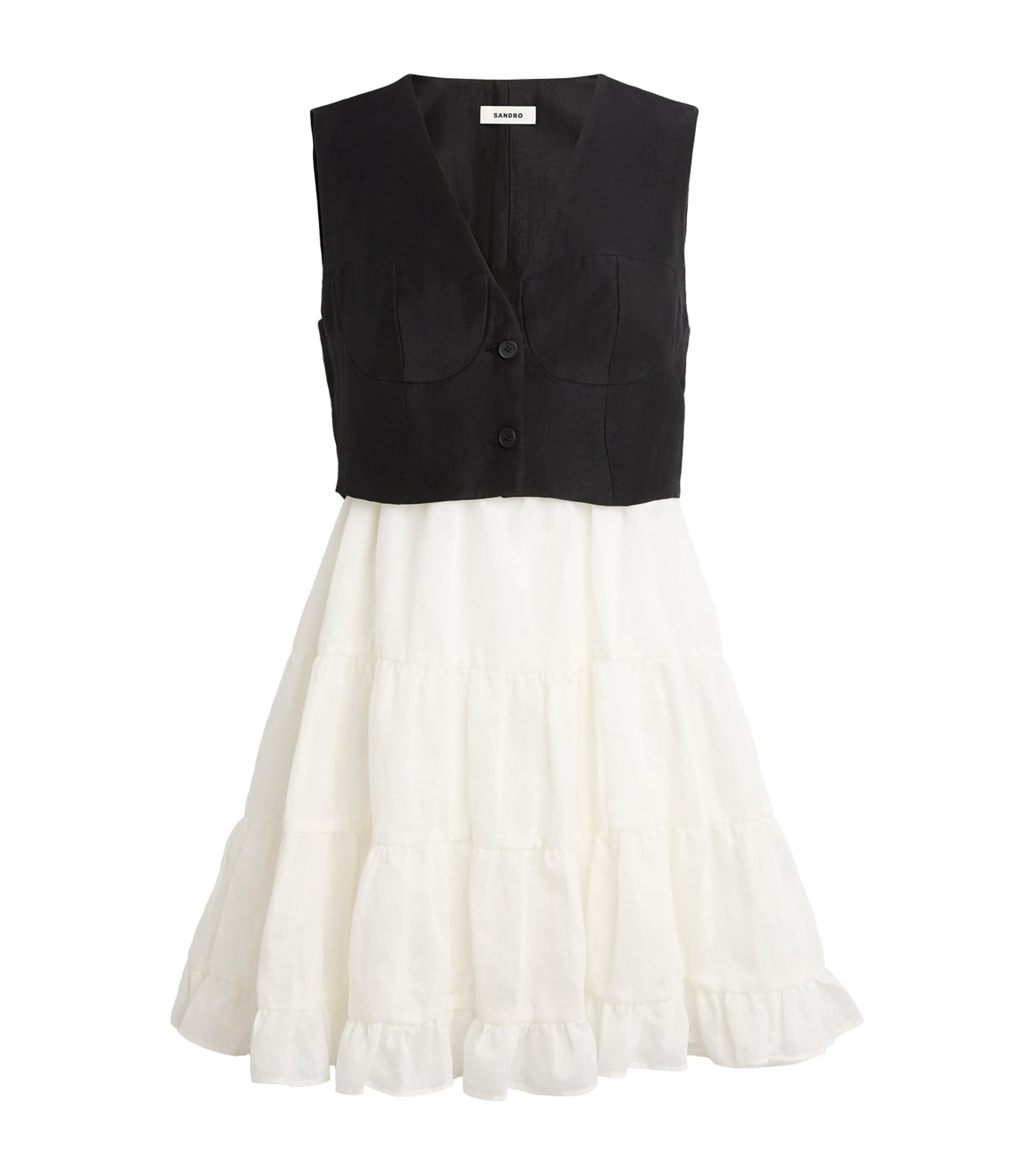 Sandro Two-tone Mini Dress In Black