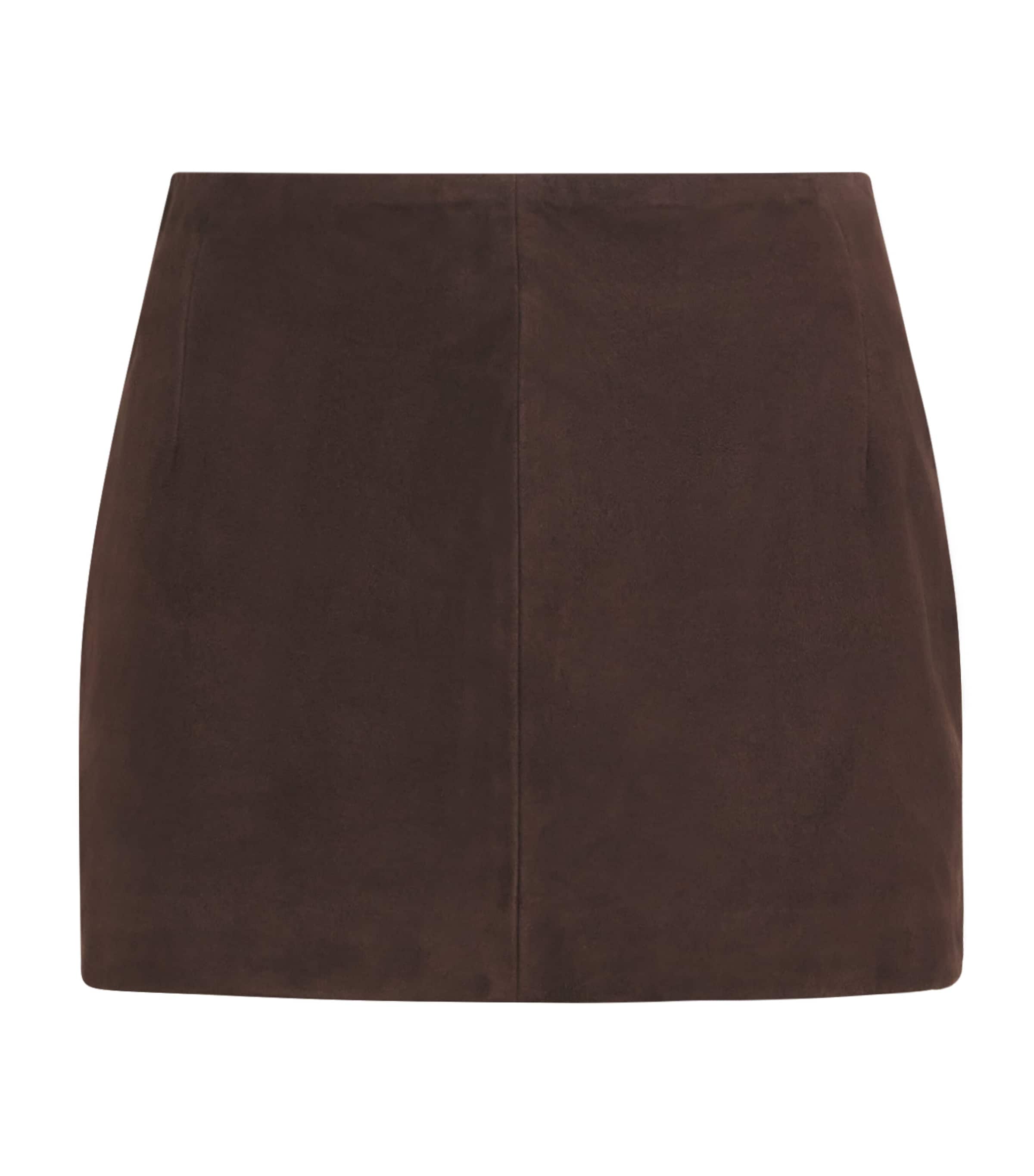 NOUR HAMMOUR Womens Suede Avery Mini Skirt Mocha Image 1