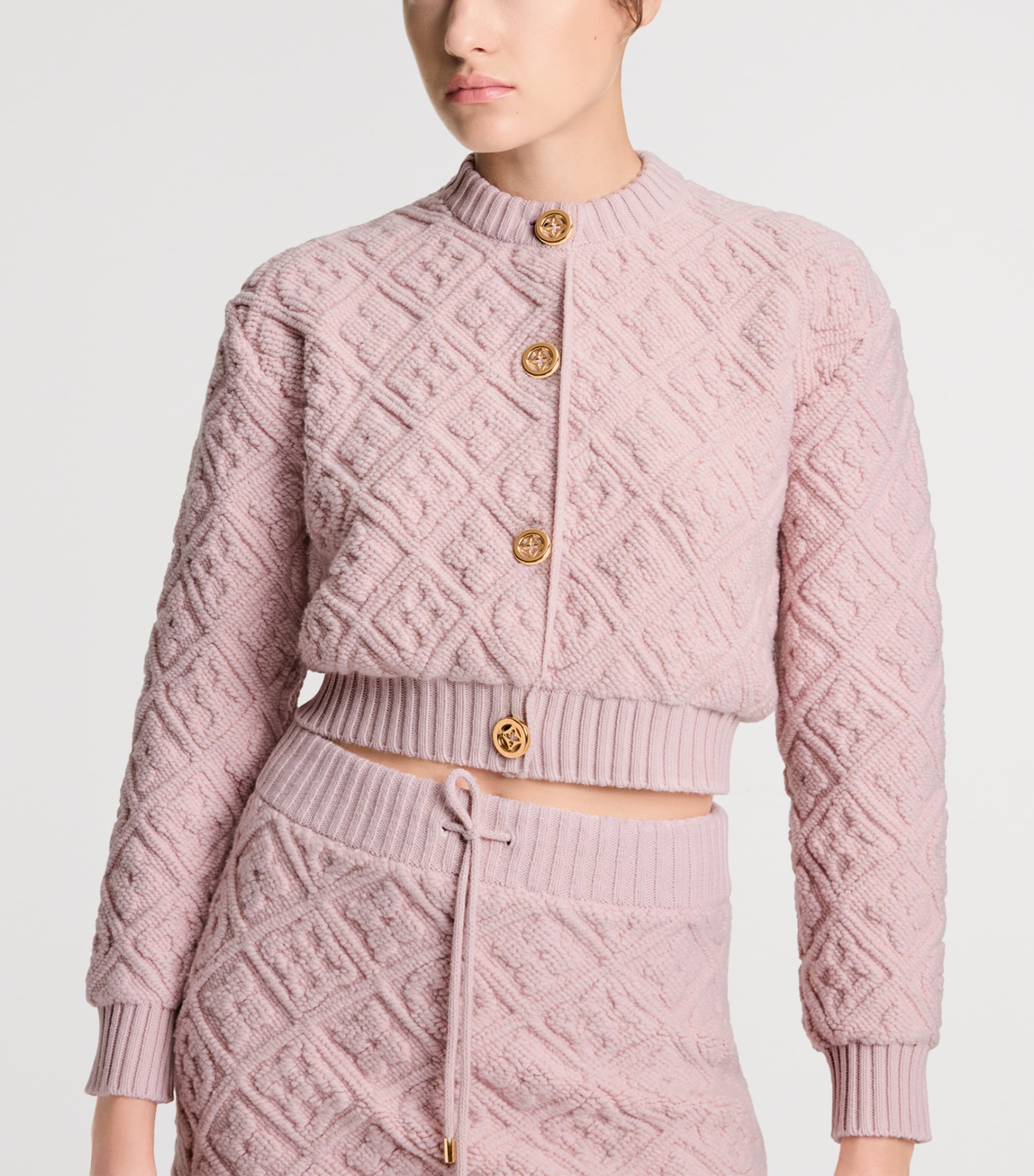 Wool-Blend Monogram Cardigan PINK Image 2
