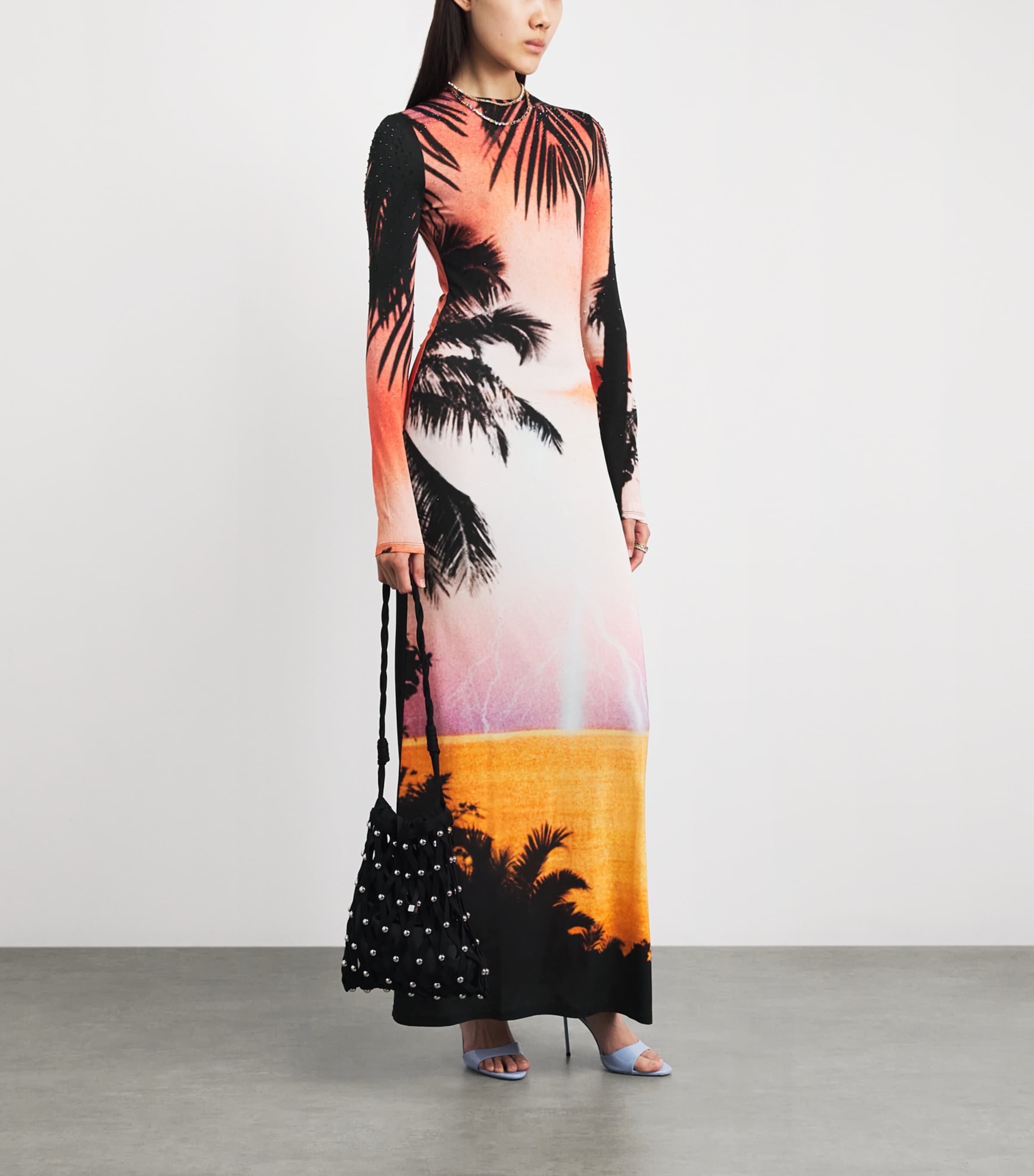 Rabanne Womens Rhinestone Thunderstrom Maxi Dress Bg Lghtg Orngpi Image 2