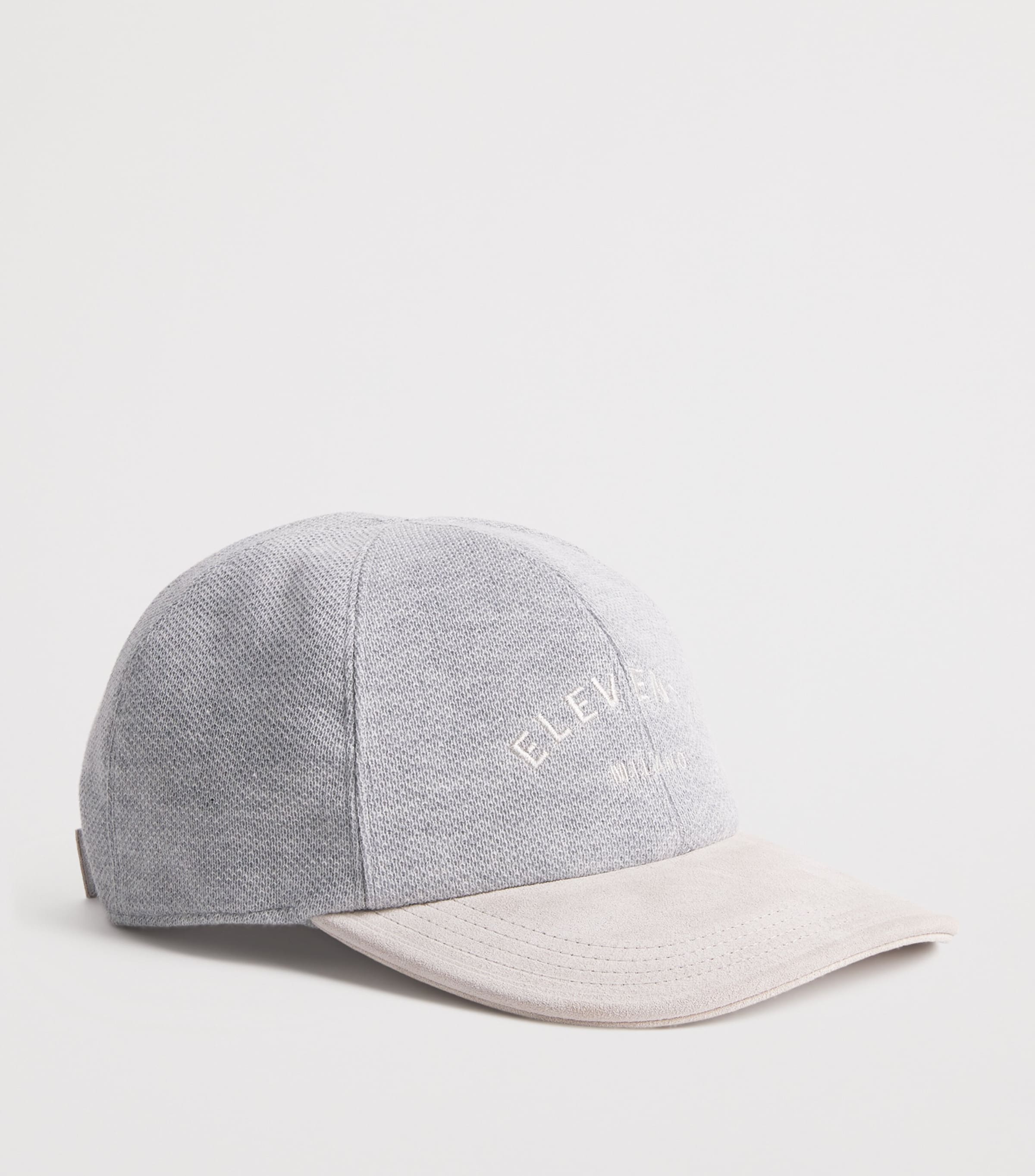 Eleventy Piqué Cotton Suede-Brim Baseball Cap Grigio Medio, Sabbia Image 2