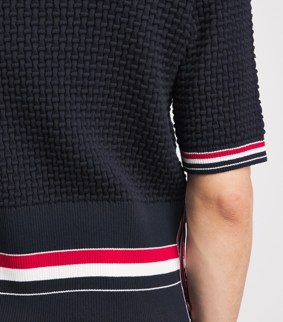 Thom Browne Mens Cotton Ripple-Stitch Polo Shirt Navy Image 3