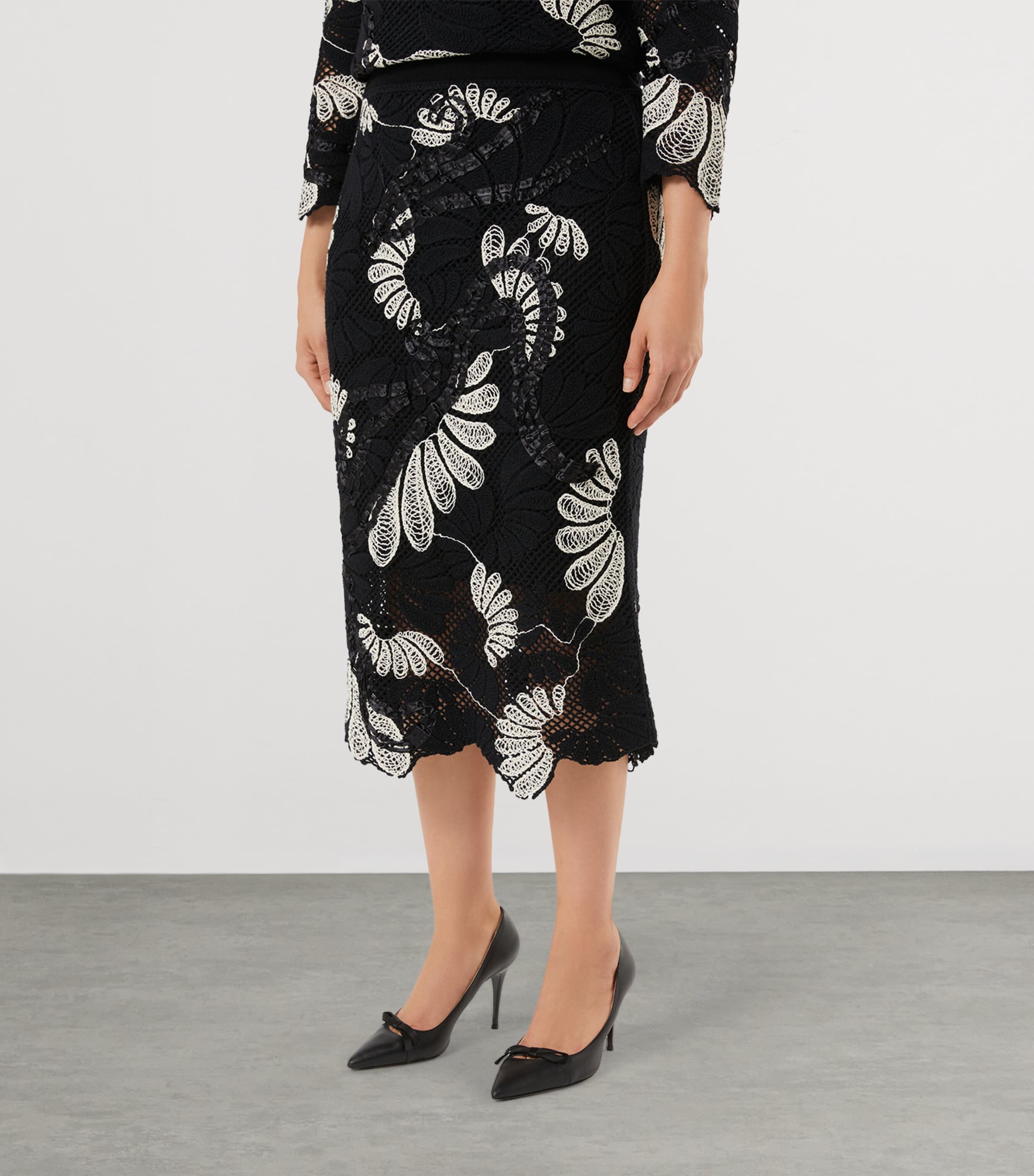 Marina Rinaldi Womens Cotton-Blend Lace Midi Skirt Ivory Image 3