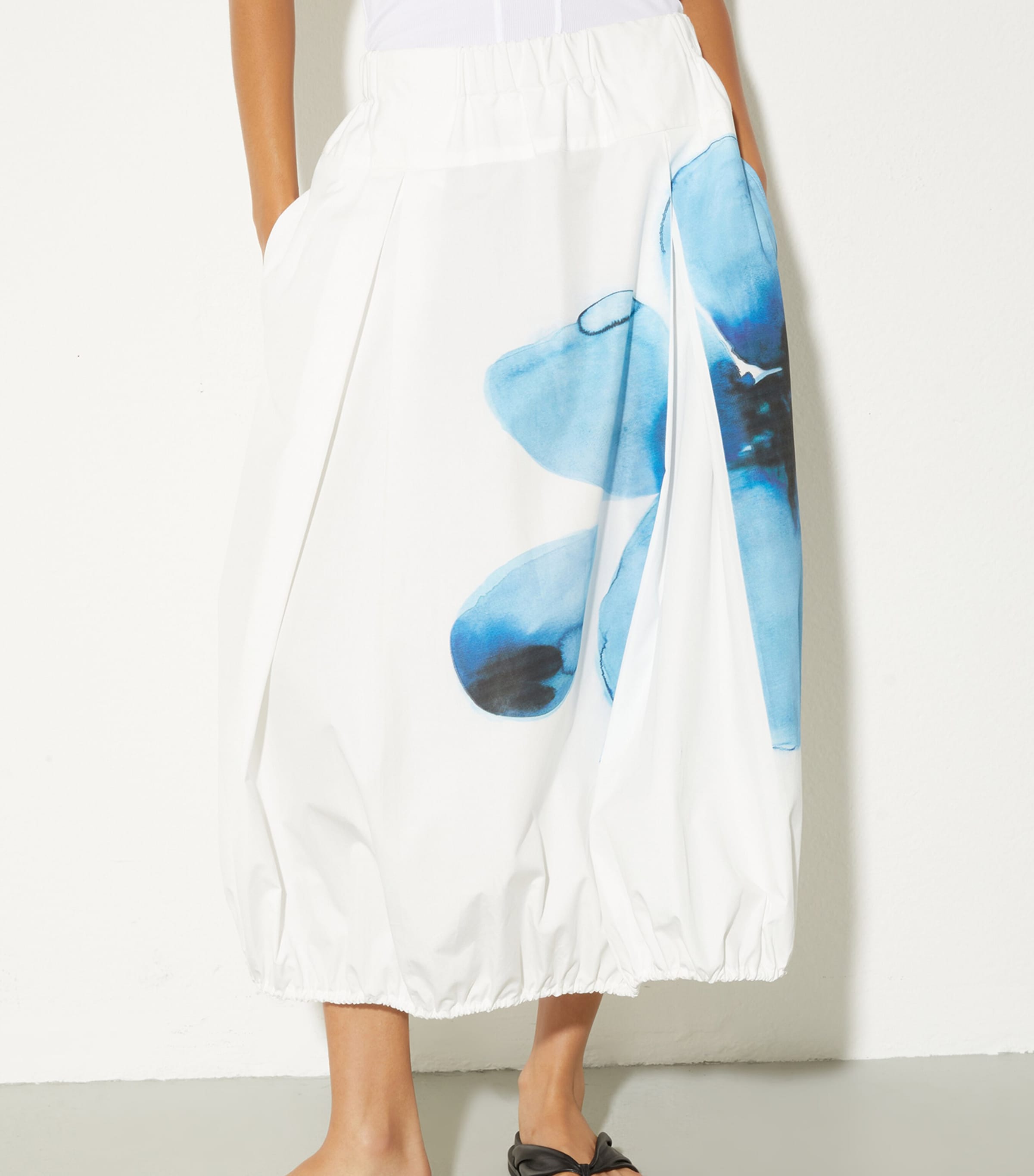 MAX&Co. Womens Cotton Floral Print Midi Skirt Cream Image 3