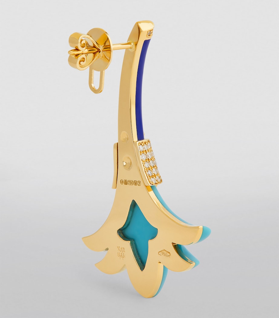 Yellow Gold, Diamond, Turquoise and Lapis Psychedeliah Earrings TURQUOISE Image 3