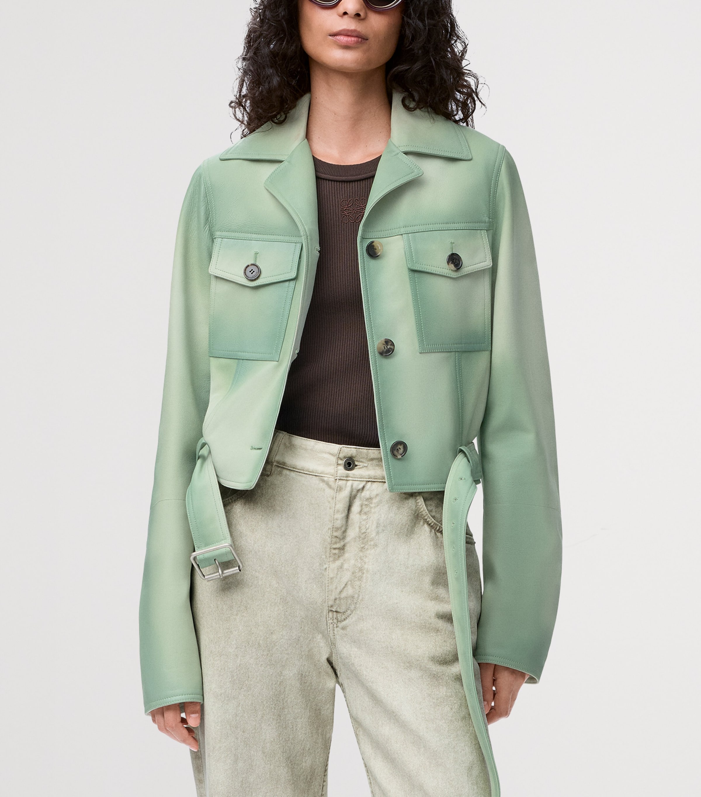 Lambskin Cropped Jacket SAGE Image 3