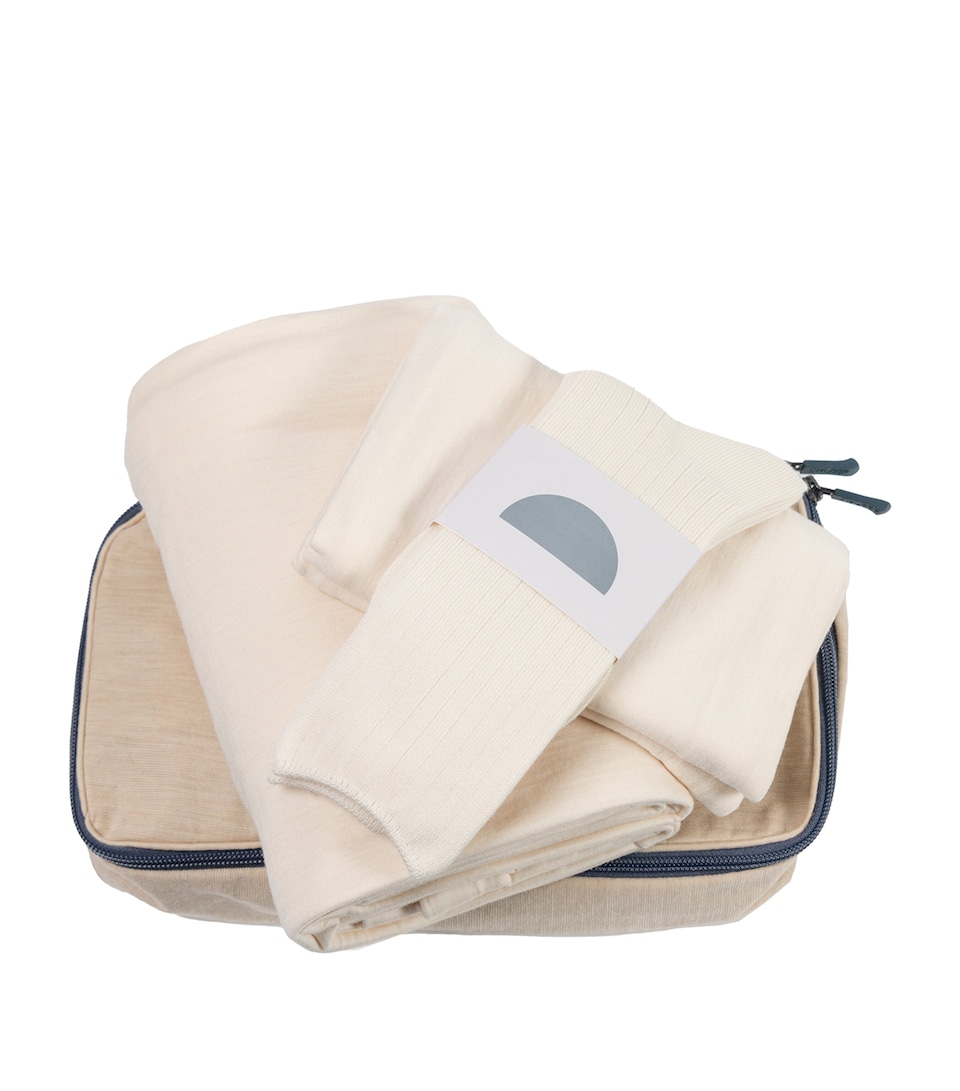 SHLEEP Merino Jersey Pillow, Blanket and Socks Travel Set Ivory Tusk