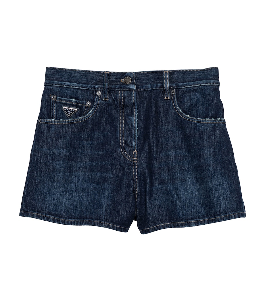 Prada Womens Denim Mid-Rise Shorts Blue Image 1