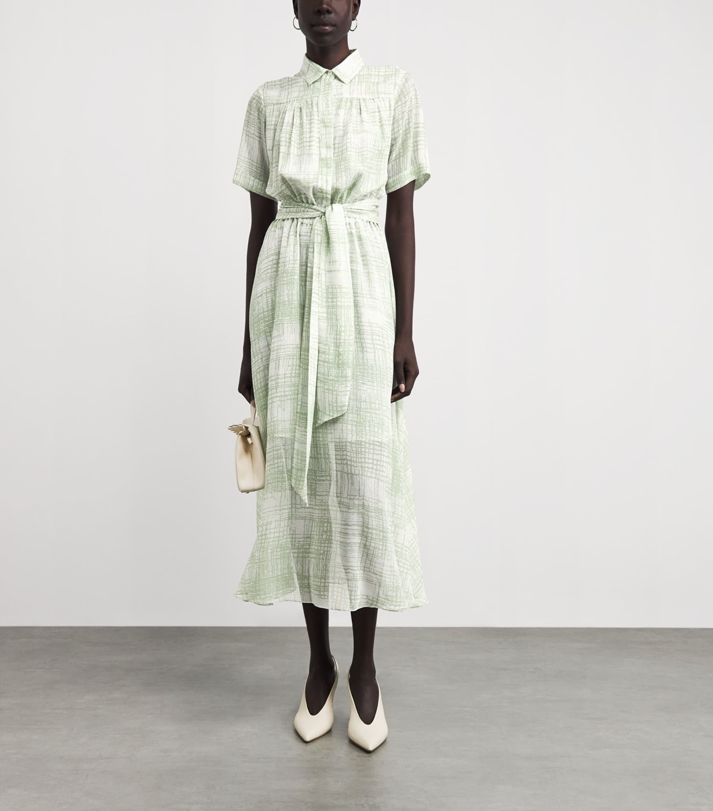 Kiton Womens Silk Printed Midi Shirt Dress Mint Green Image 2