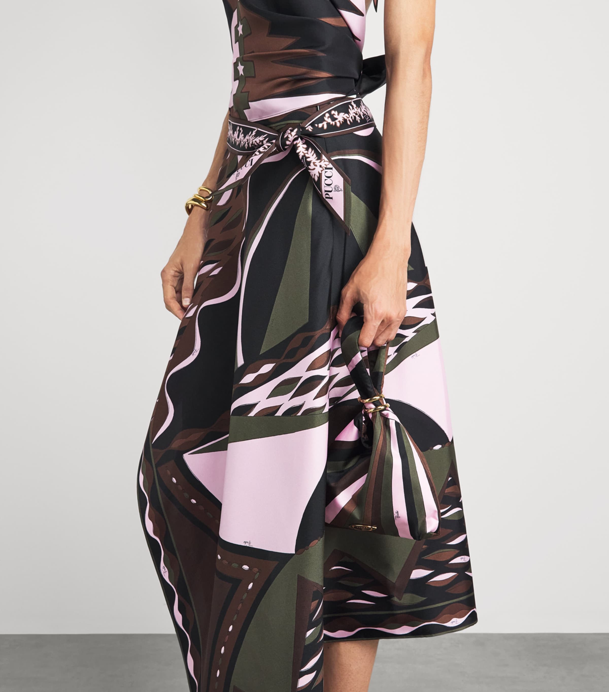 PUCCI Silk Mixed Print Twill Scarf Khaki Pink Image 3