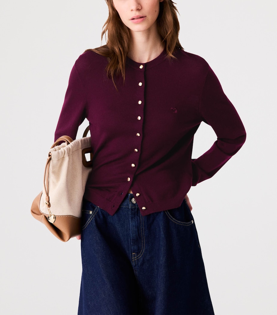 Maje Womens Wool Embroidered-Logo Cardigan Eggplant Image 6