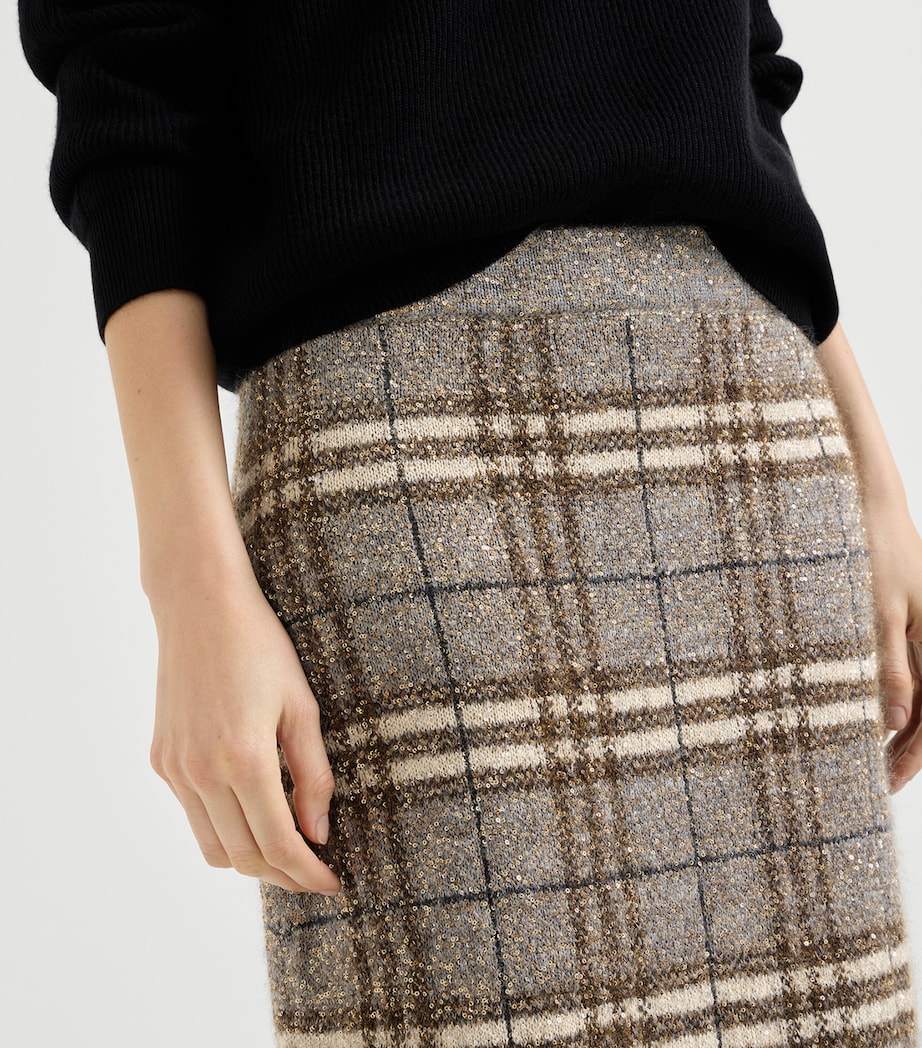 Brunello Cucinelli Womens Check Sparkling Skirt Grey+brown Image 6