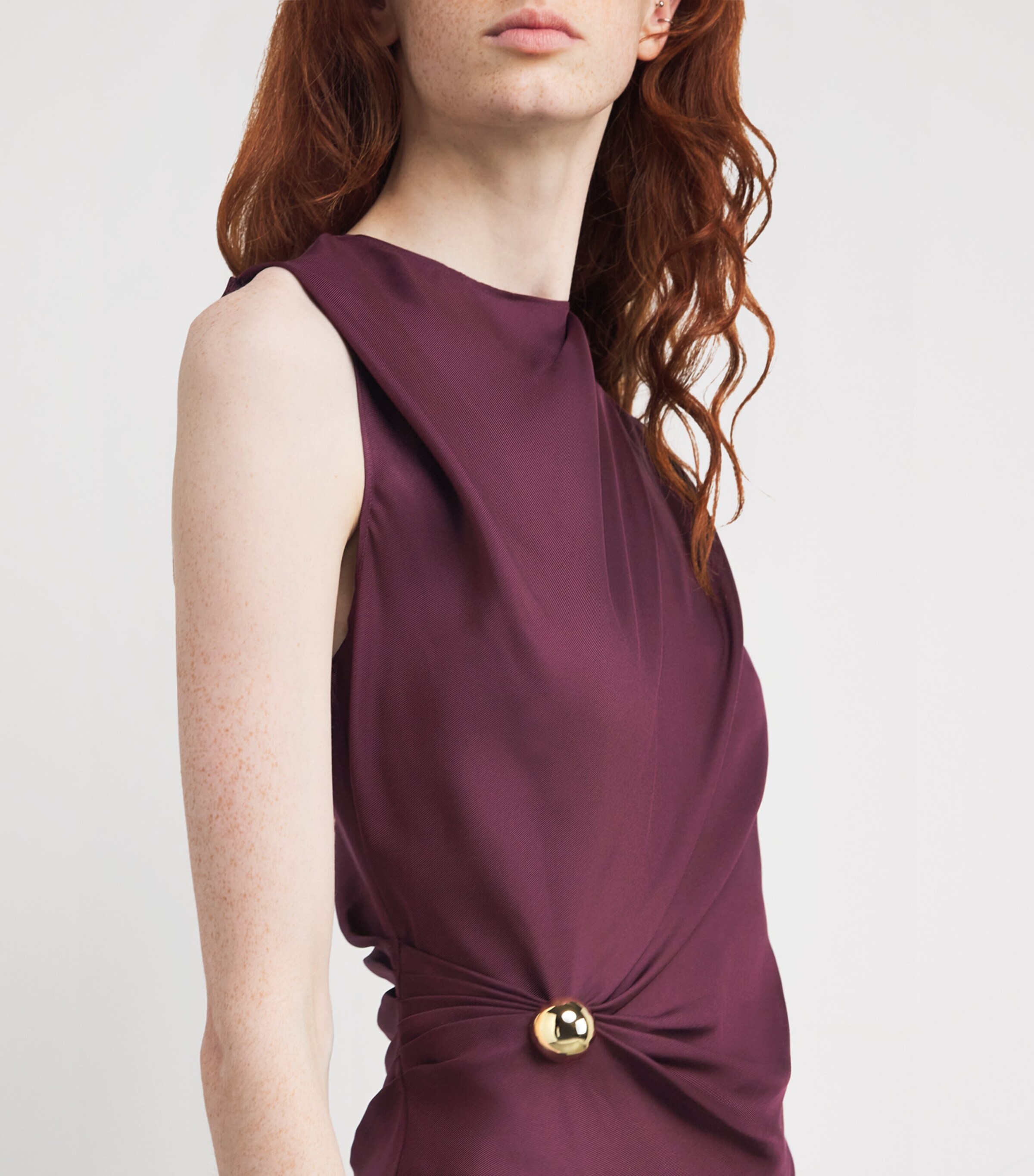 Loulou de Saison Burgundy Silk Draped Roan Midi Dress | Harrods US