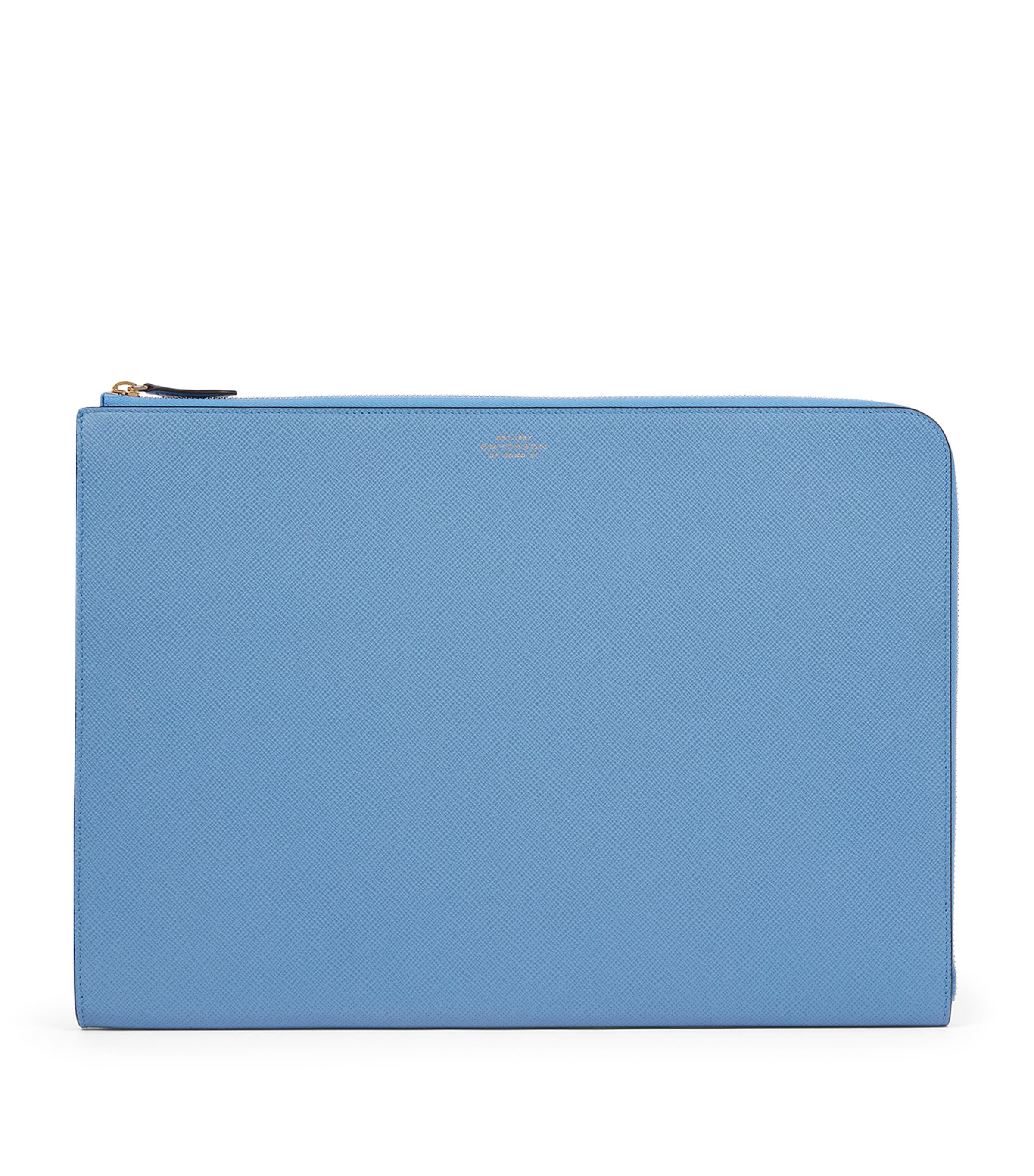 Smythson Large Panama Leather Laptop Case In Blue