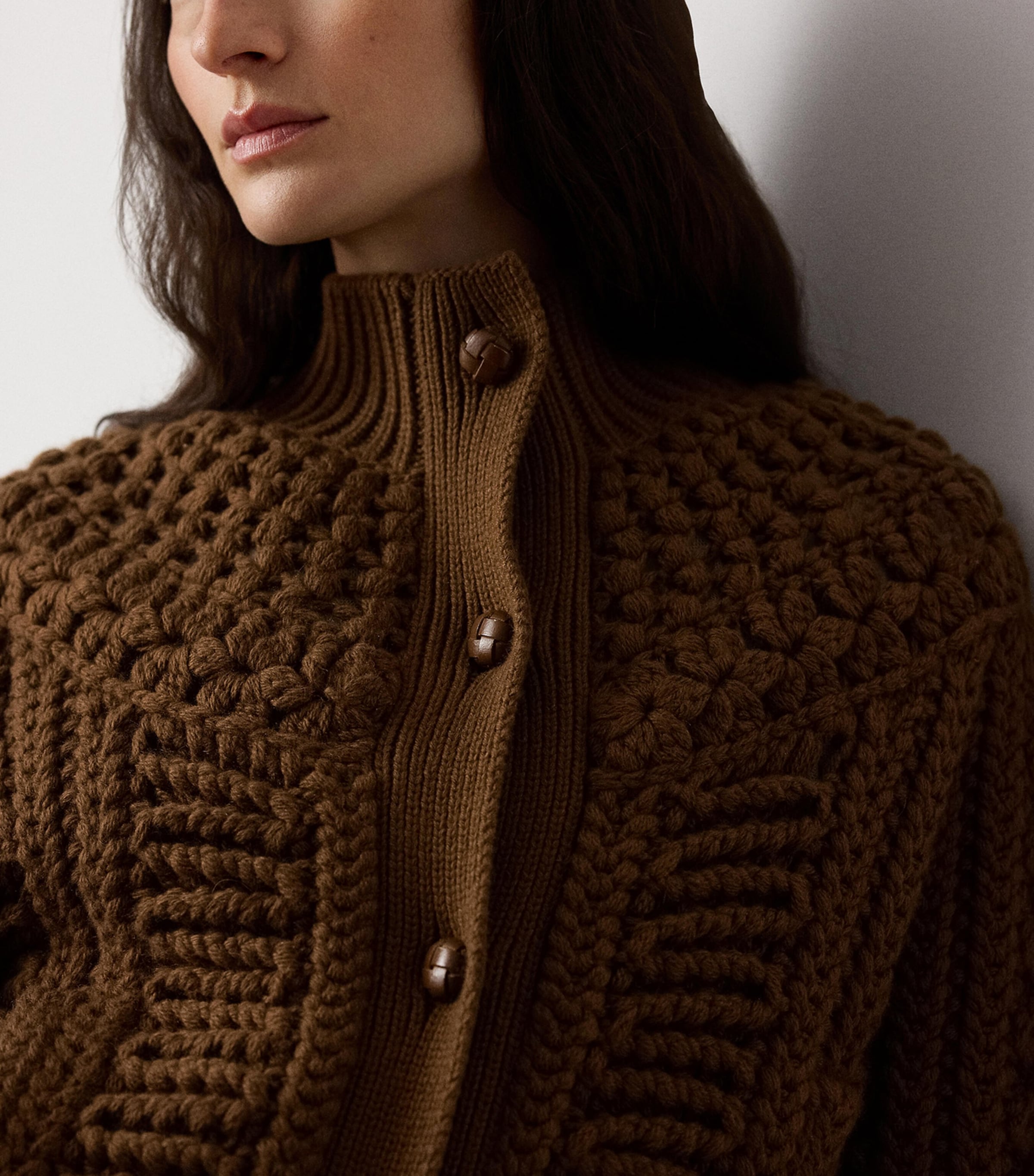 Cashmere Hand-Knit Yoke Cardigan COGNAC Image 4