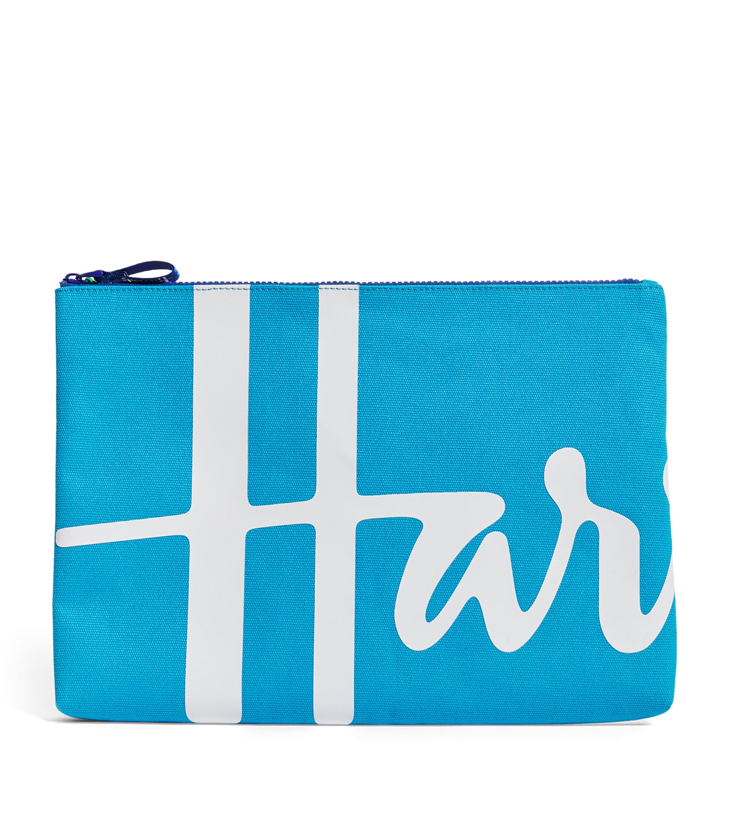 Harrods Large Cotton Logo Pouch In Blue