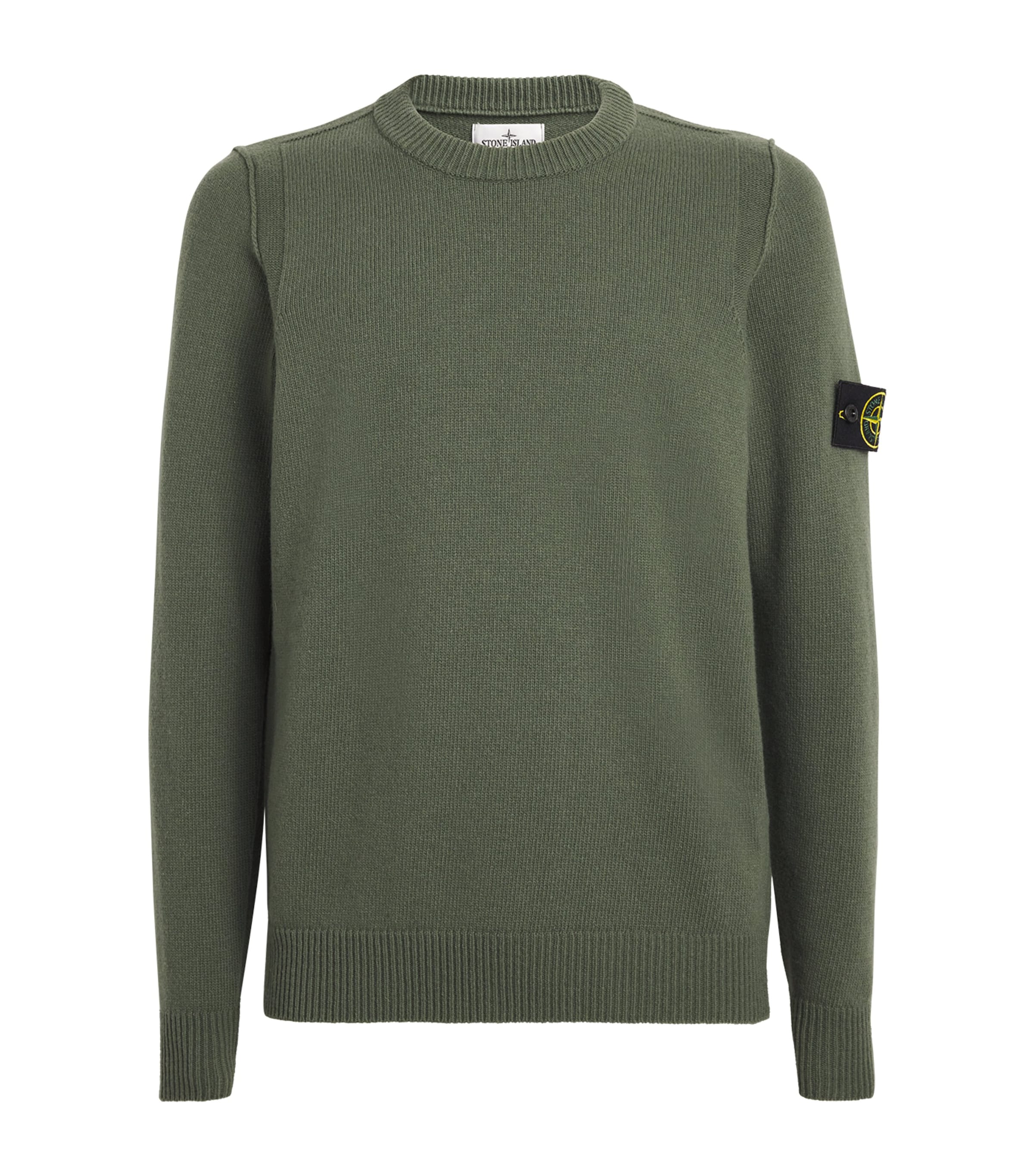 Stone Island Logo-appliquéd Basketweave Wool-blend Sweater In Green