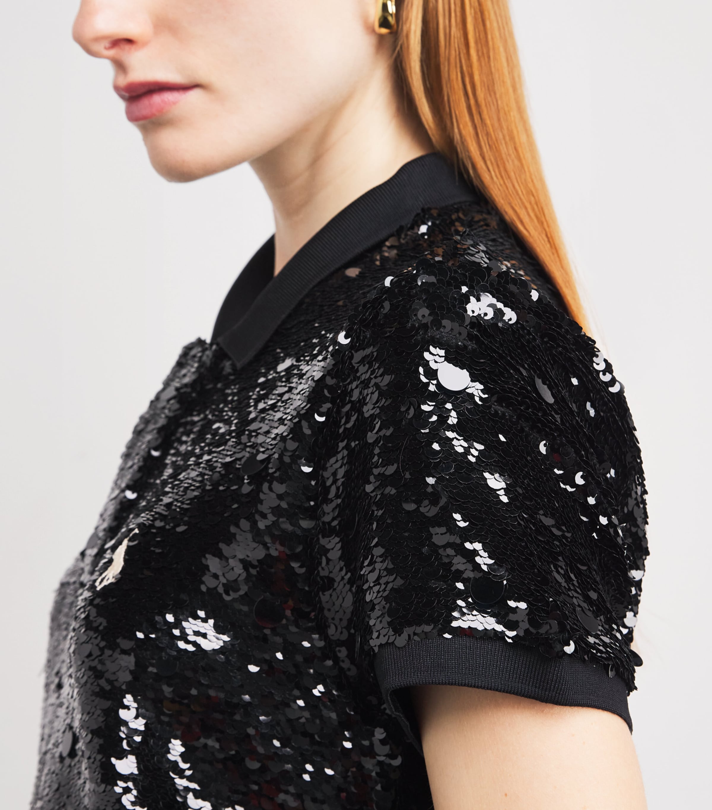 Sequin Cropped Polo Shirt POLO BLACK Image 6