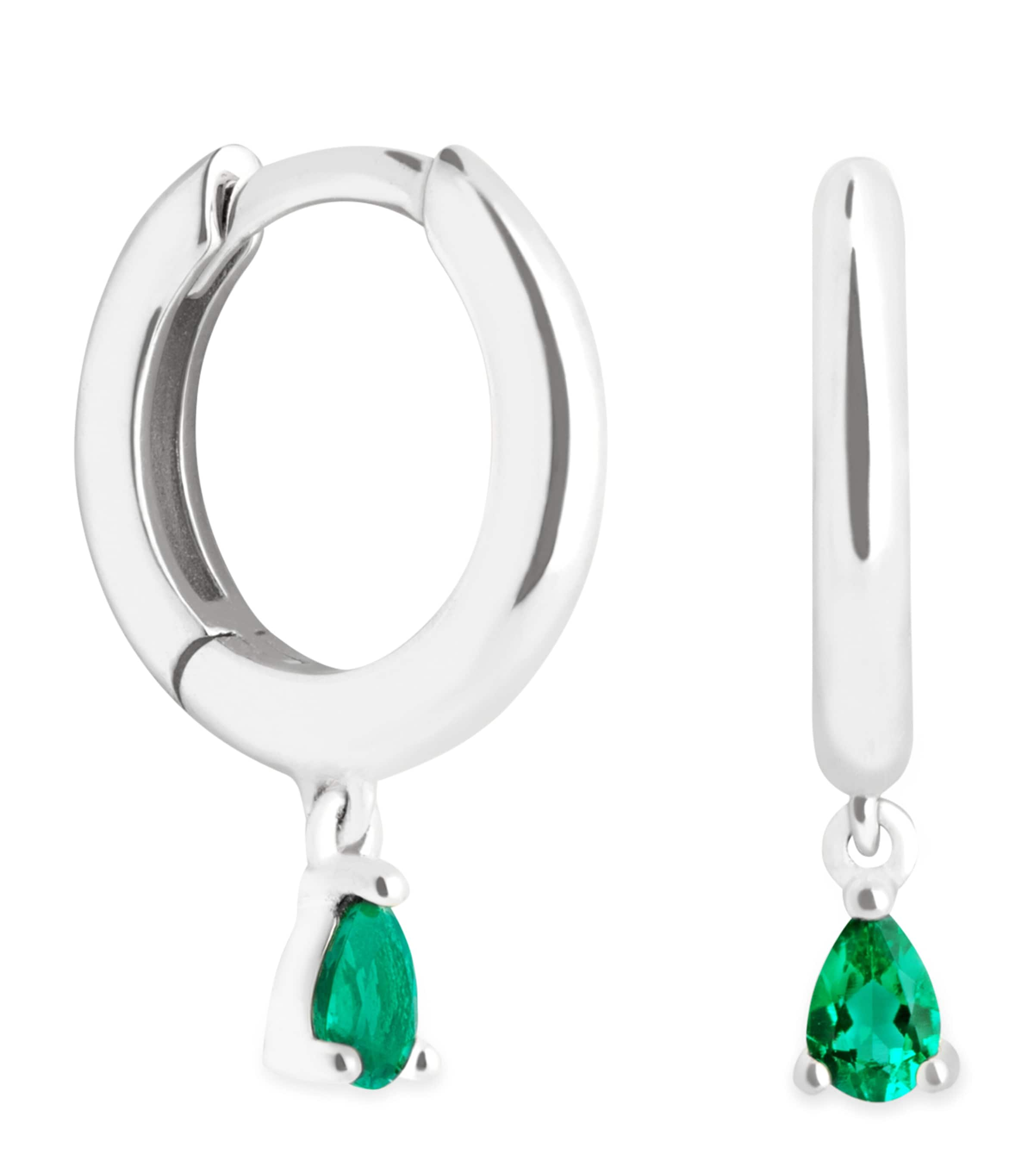 Astrid & Miyu White Gold And Emerald Pear Huggie Hoop Earrings In Silver