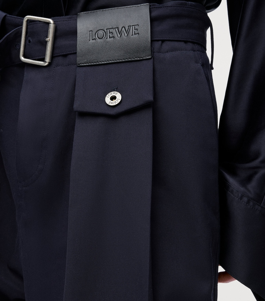 Cotton-Silk Gabardine Belted Trousers DARK NAVY Image 5