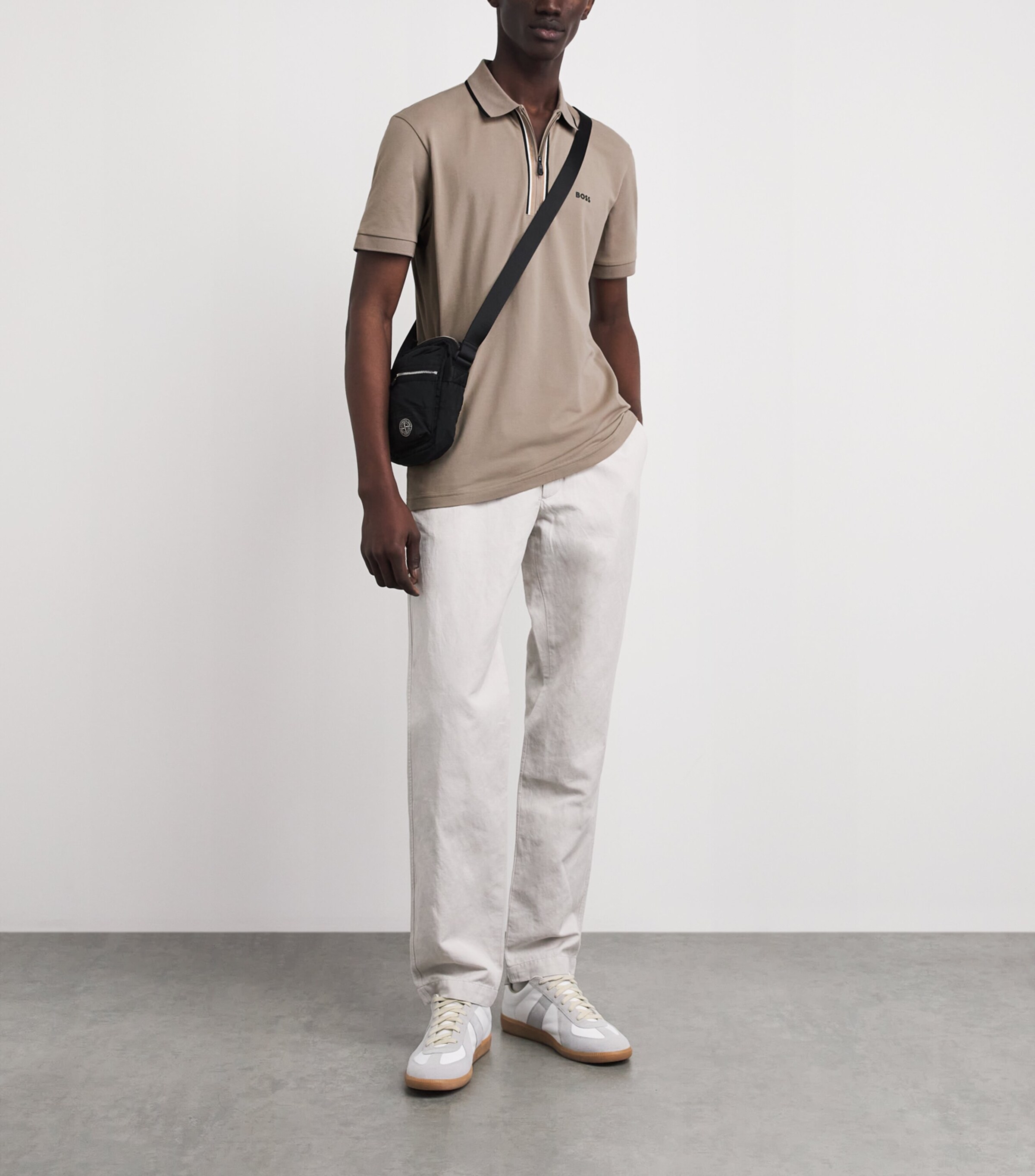 BOSS Mens Stretch-Cotton Logo Polo Shirt Pastel Green Image 2