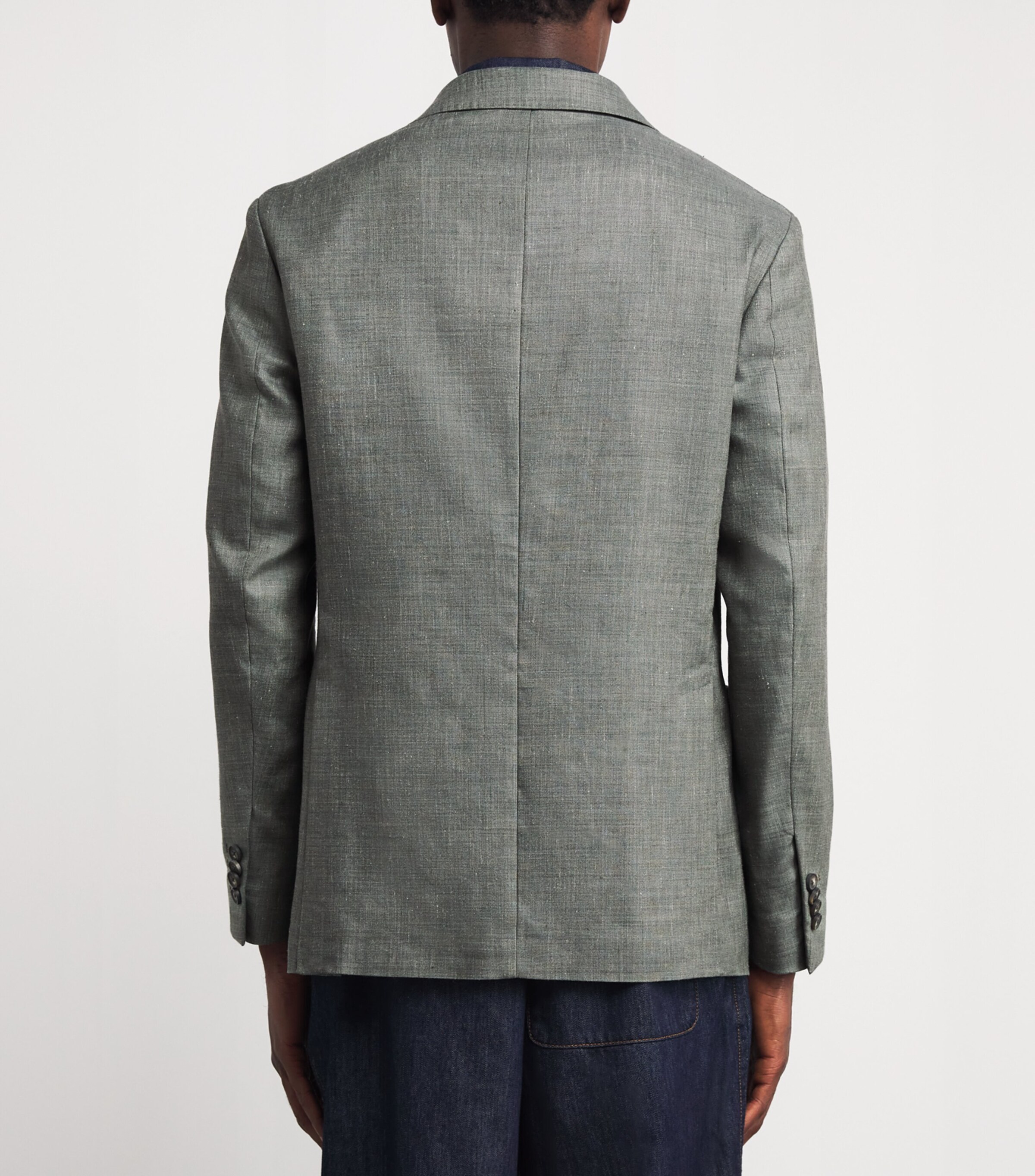 Eton Mens Wool-Silk-Linen Blazer Mid Green Image 5