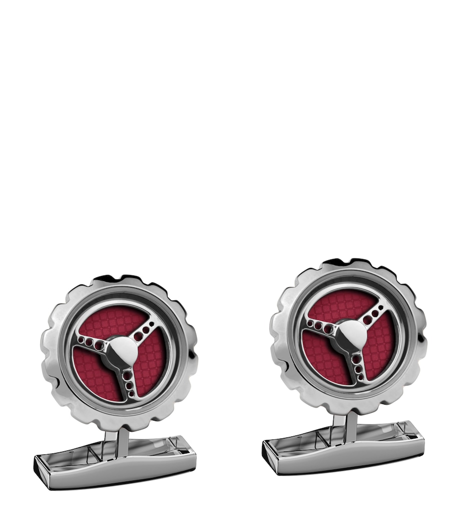 Racing Steering Wheel Cufflinks SILVER Image 1