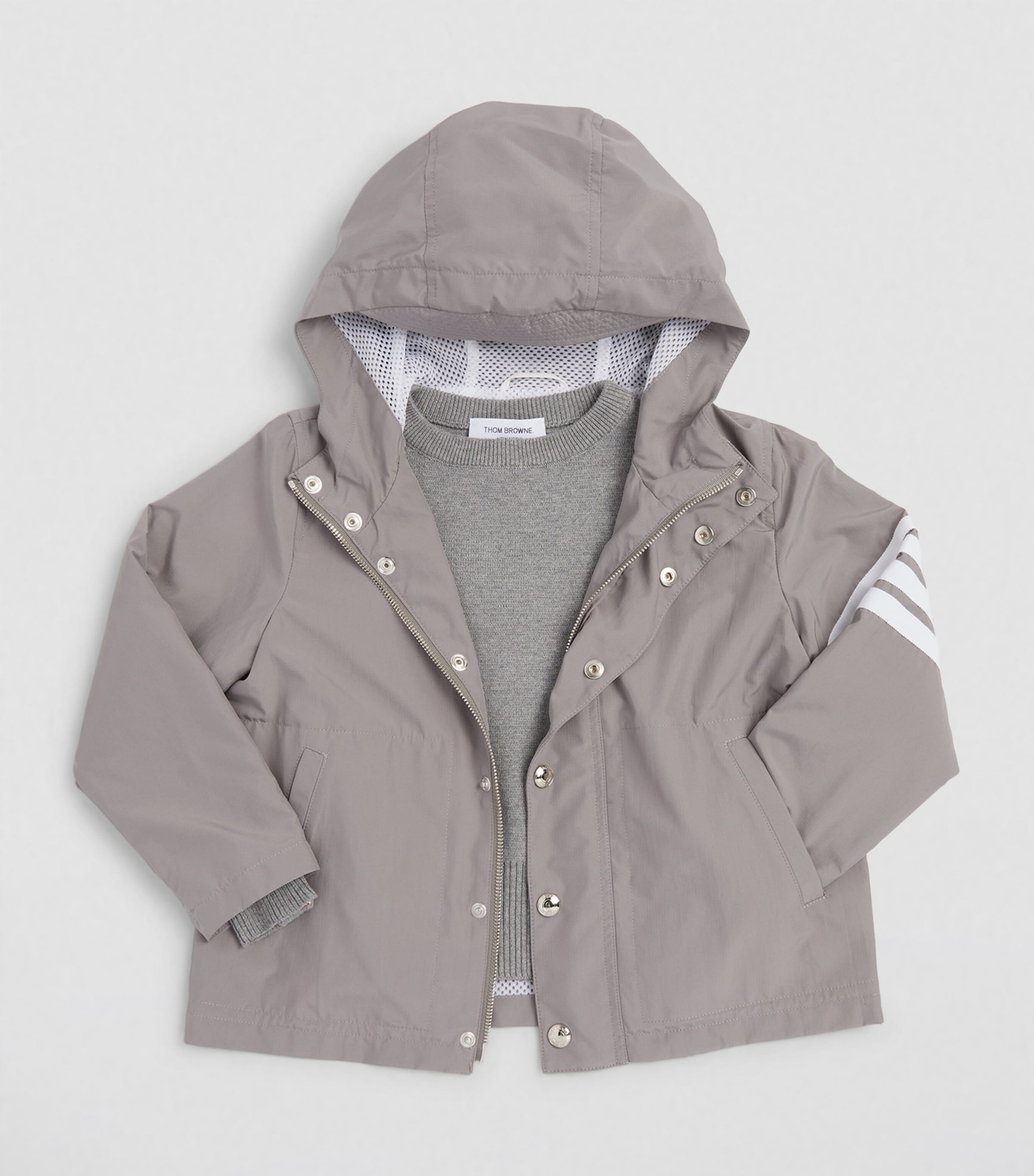 Thom Browne Kids 4-Bar Hooded Jacket (2-12 Years) Med Grey Image 2
