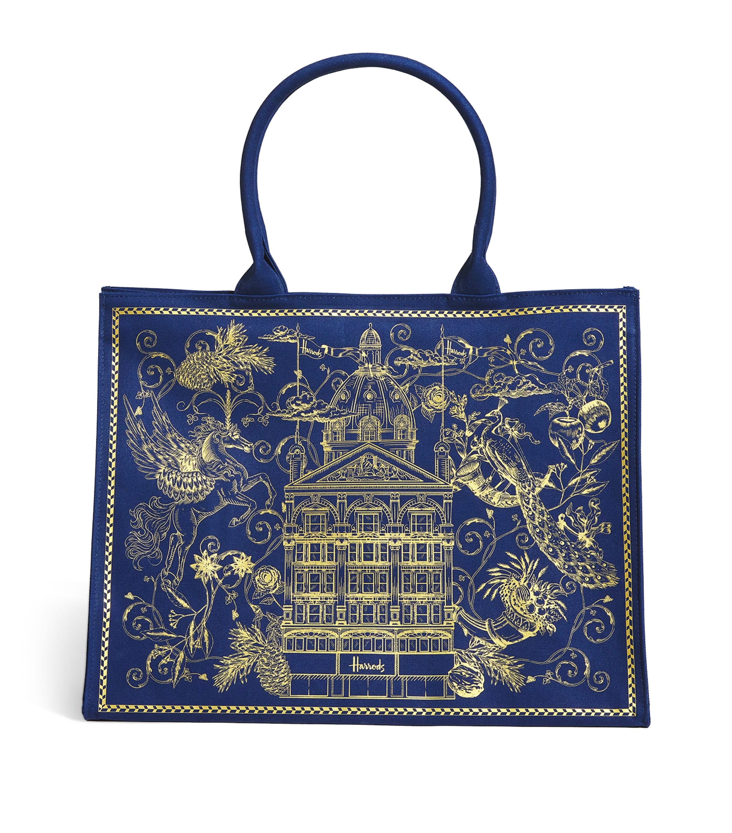 Harrods Gold Building Shopper Bag In Blue