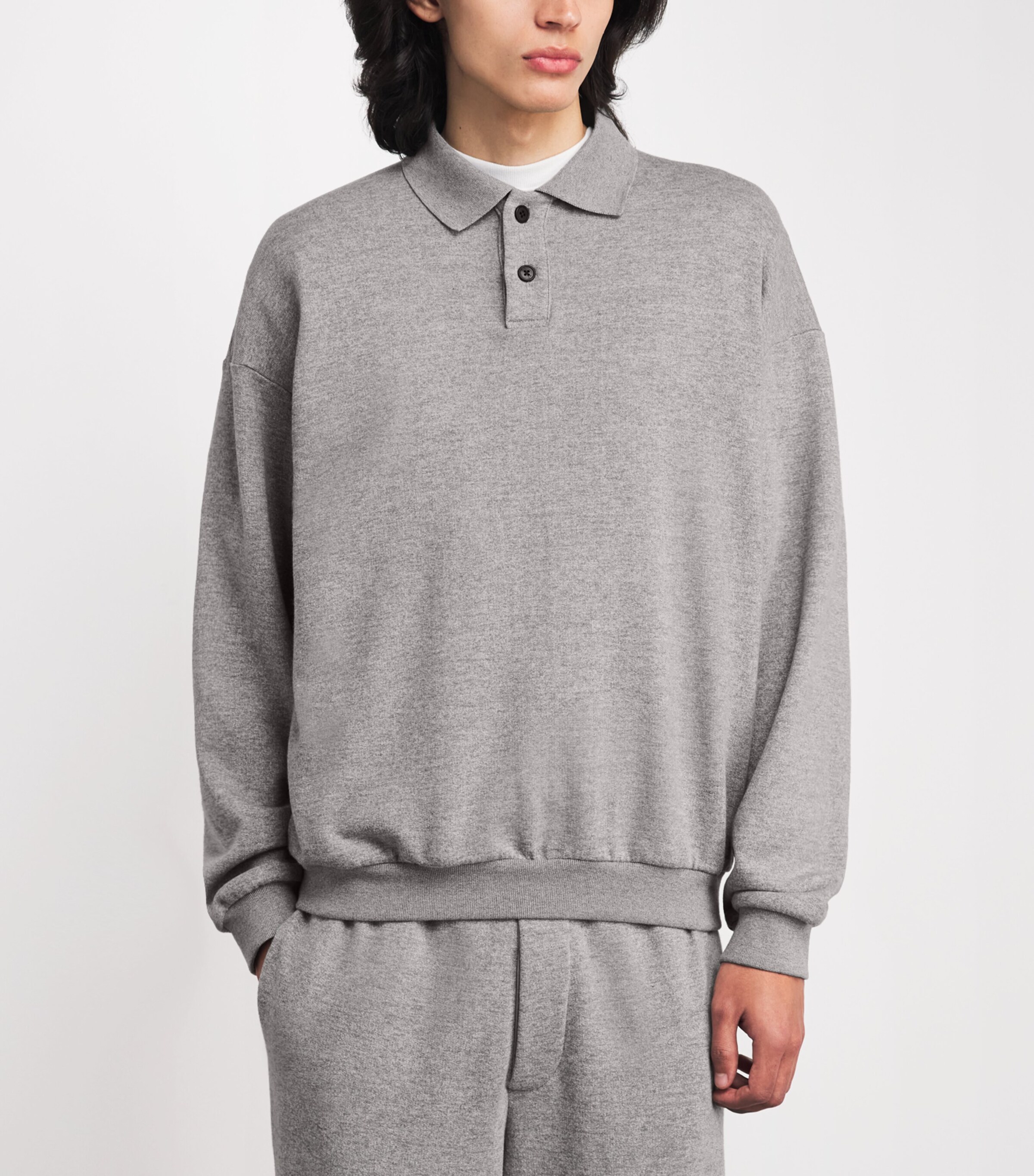 The Row Mens Ry Cotton Collared Sweater Grey Melange Image 3