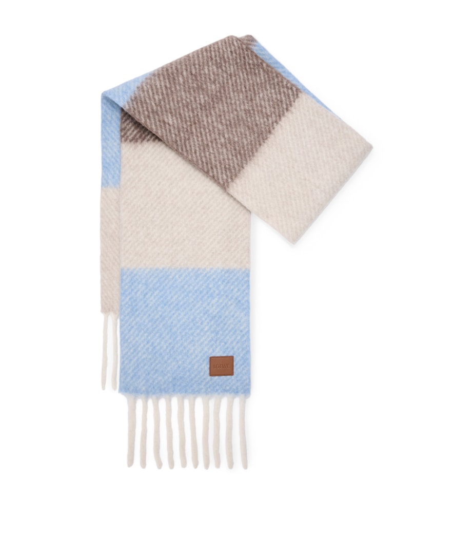 Brushed Alpaca-Wool Stripe Fringe Scarf LIGHT BLUE Image 1