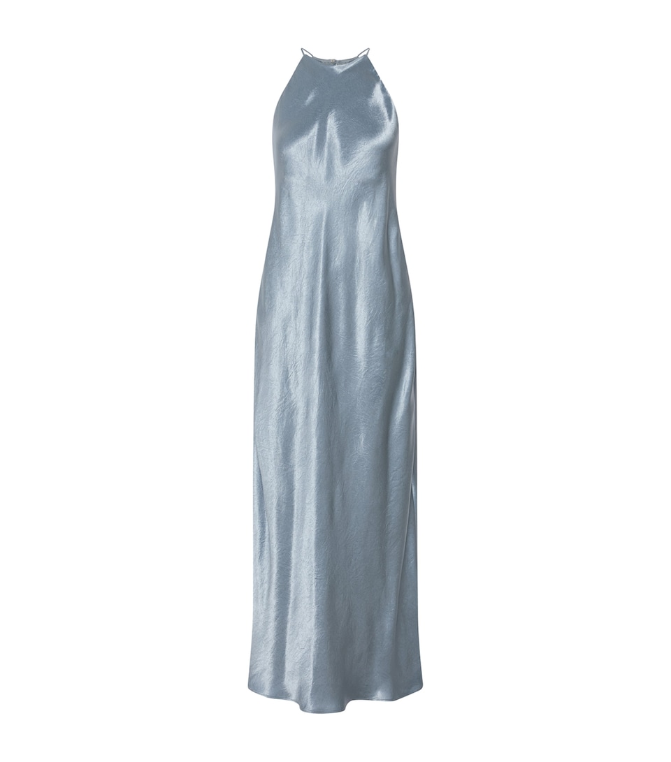 Marella Satin Halterneck Maxi Dress Dust Blue