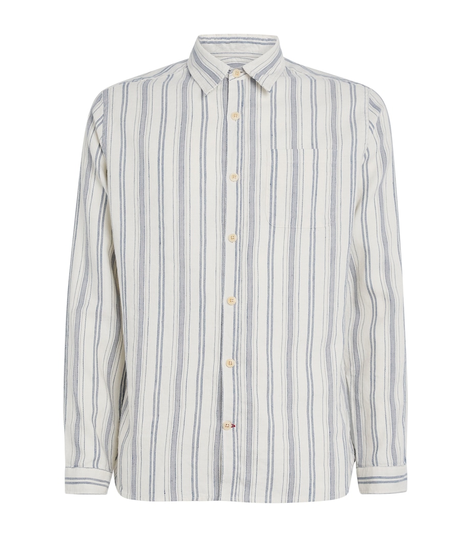Linen Cotton-Blend Stripe Shirt WHITE/BLUE Image 1