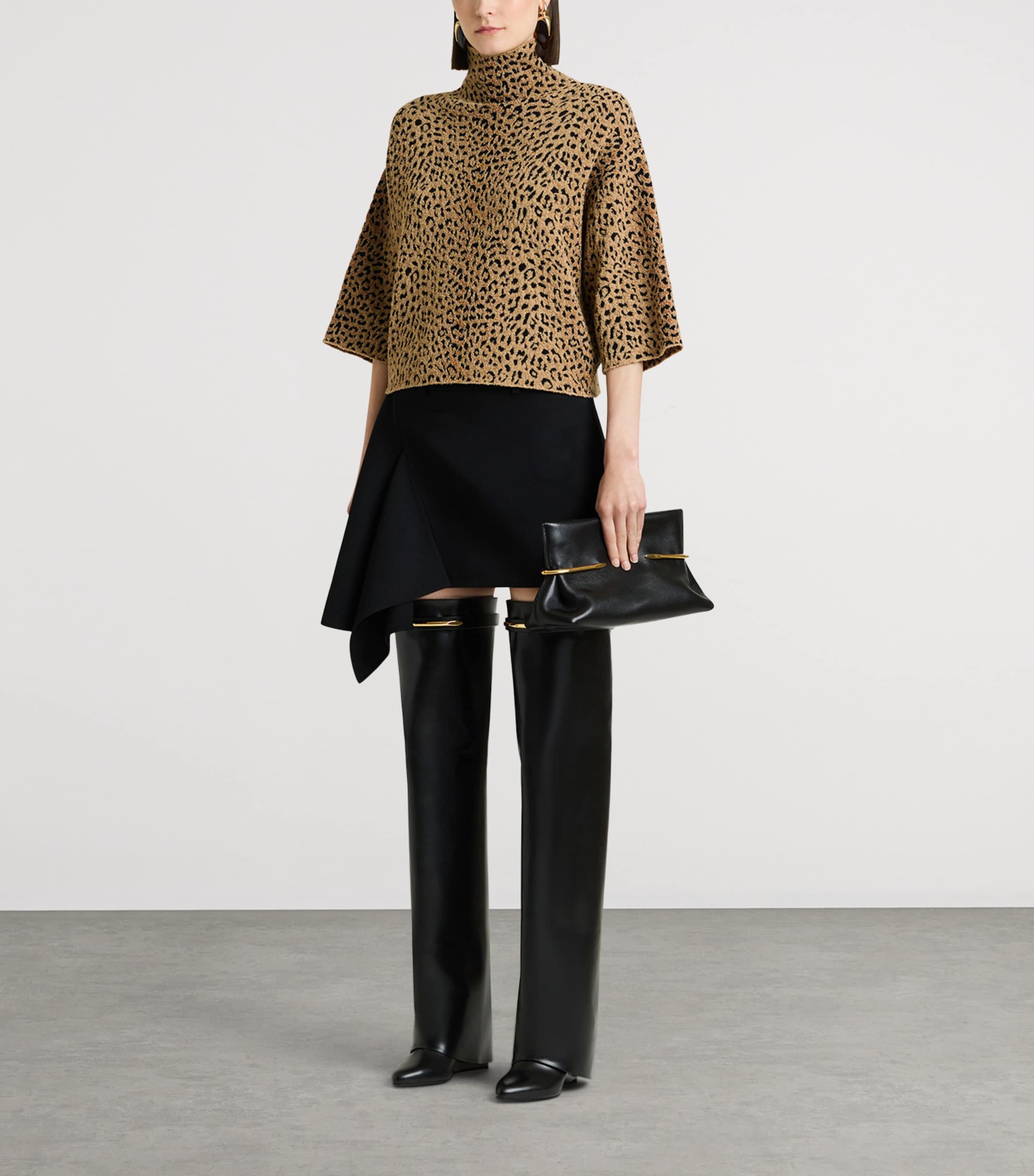 Givenchy Womens Bouclé Leopard High-Neck Top Image 4