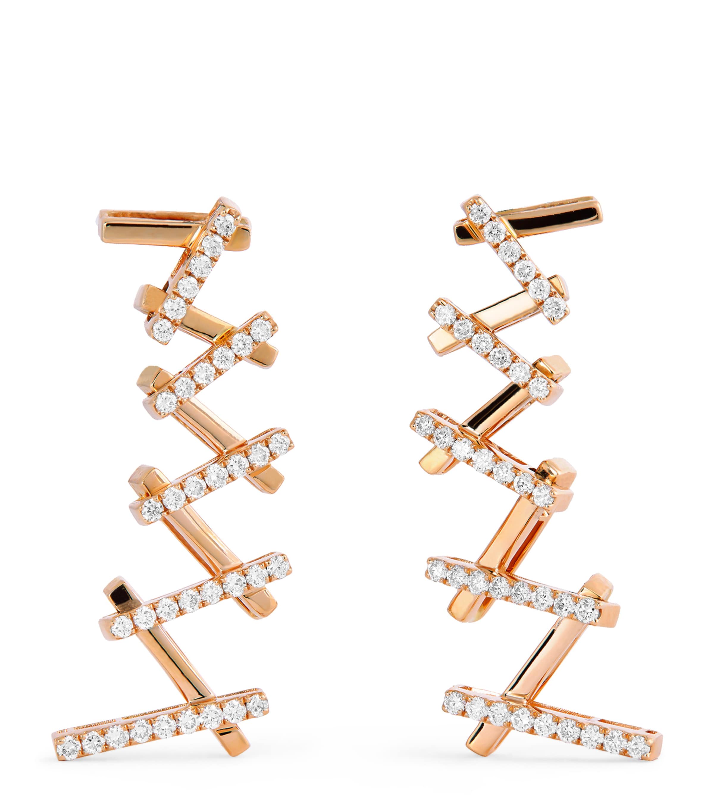 Rose Gold and White Diamond Classic Fireworks Deco Wishbone Earrings 18K RG/WD Image 1