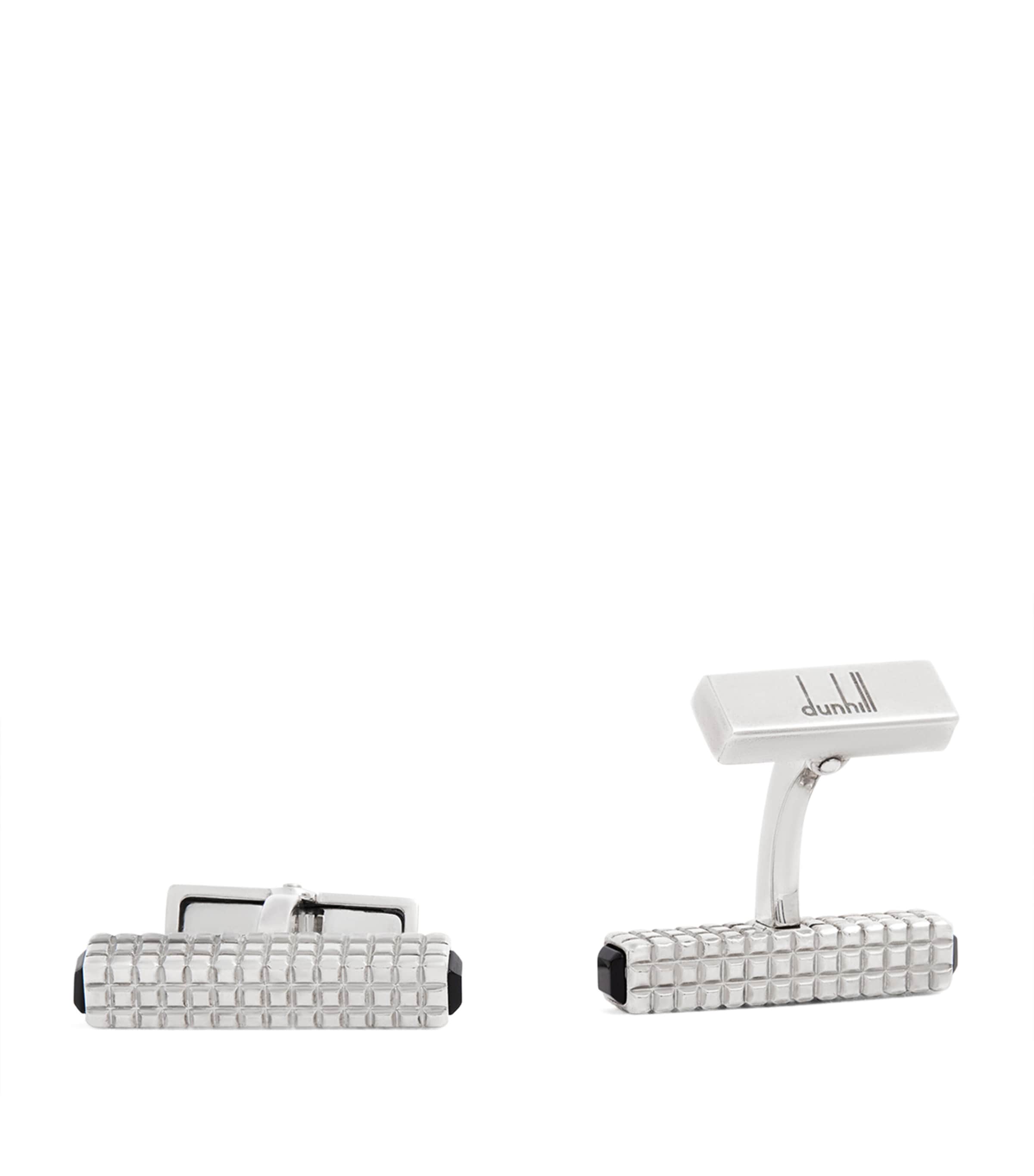 Dunhill Silver And Onyx Hobnail Ingot Cufflinks In Metallic